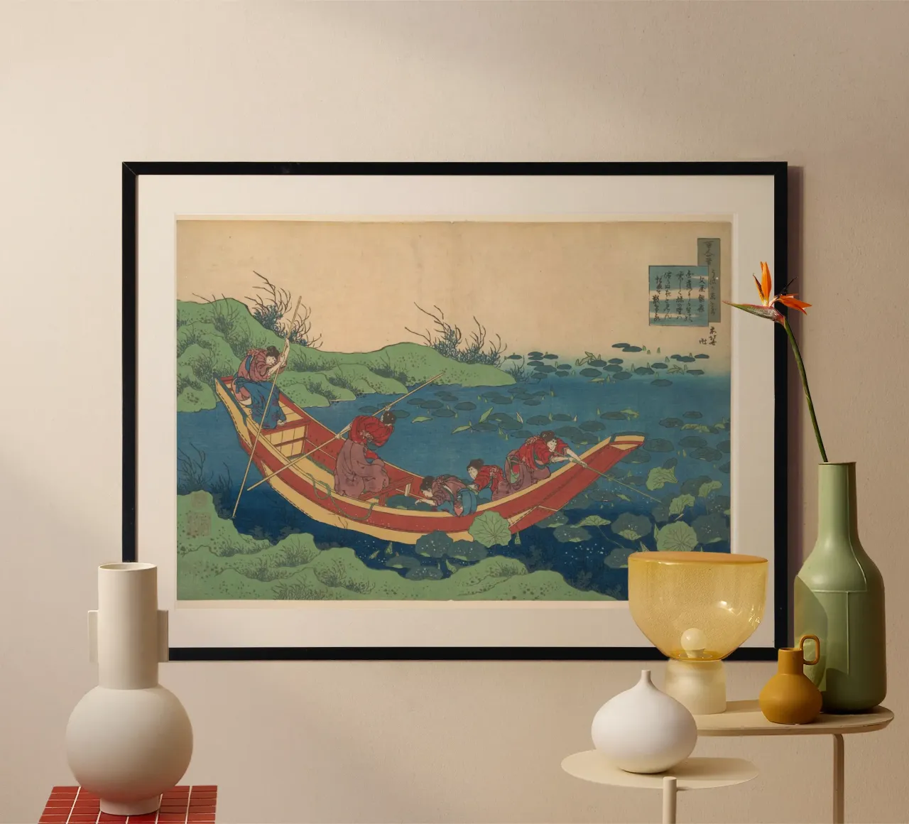Hokusai Boot op Lotusvijver Traditionele Ukiyo-e Print poster van NorwesClub