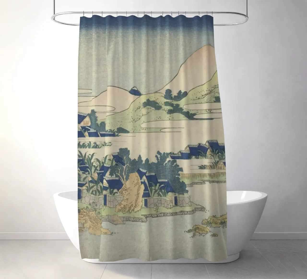 Hokusai Ryūkyū Islands Landscape Traditional Print shower curtain by NorwesClub