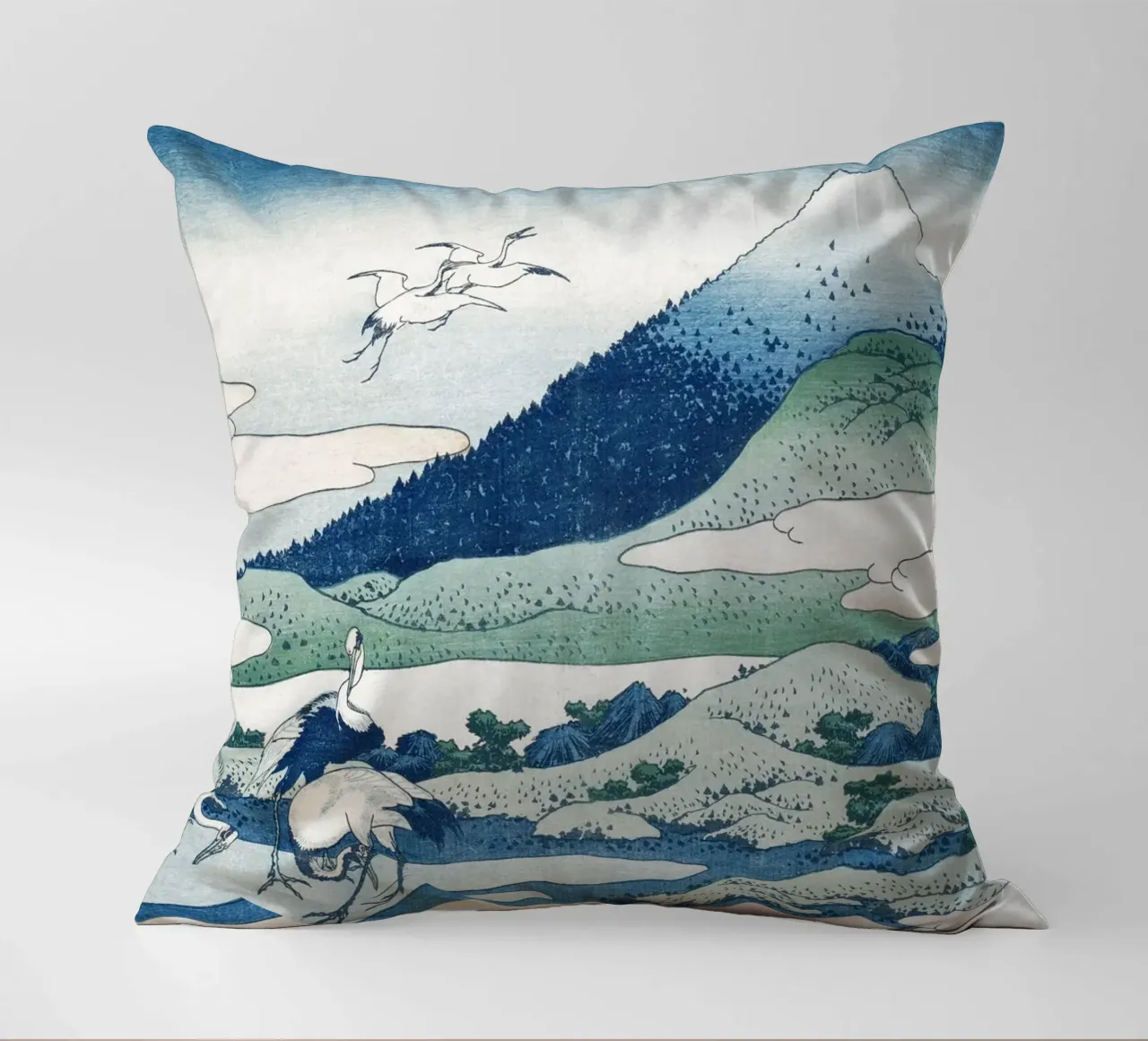 Hokusai Mount Fuji Cranes Iconic Ukiyo-e Print cuscino da NorwesClub