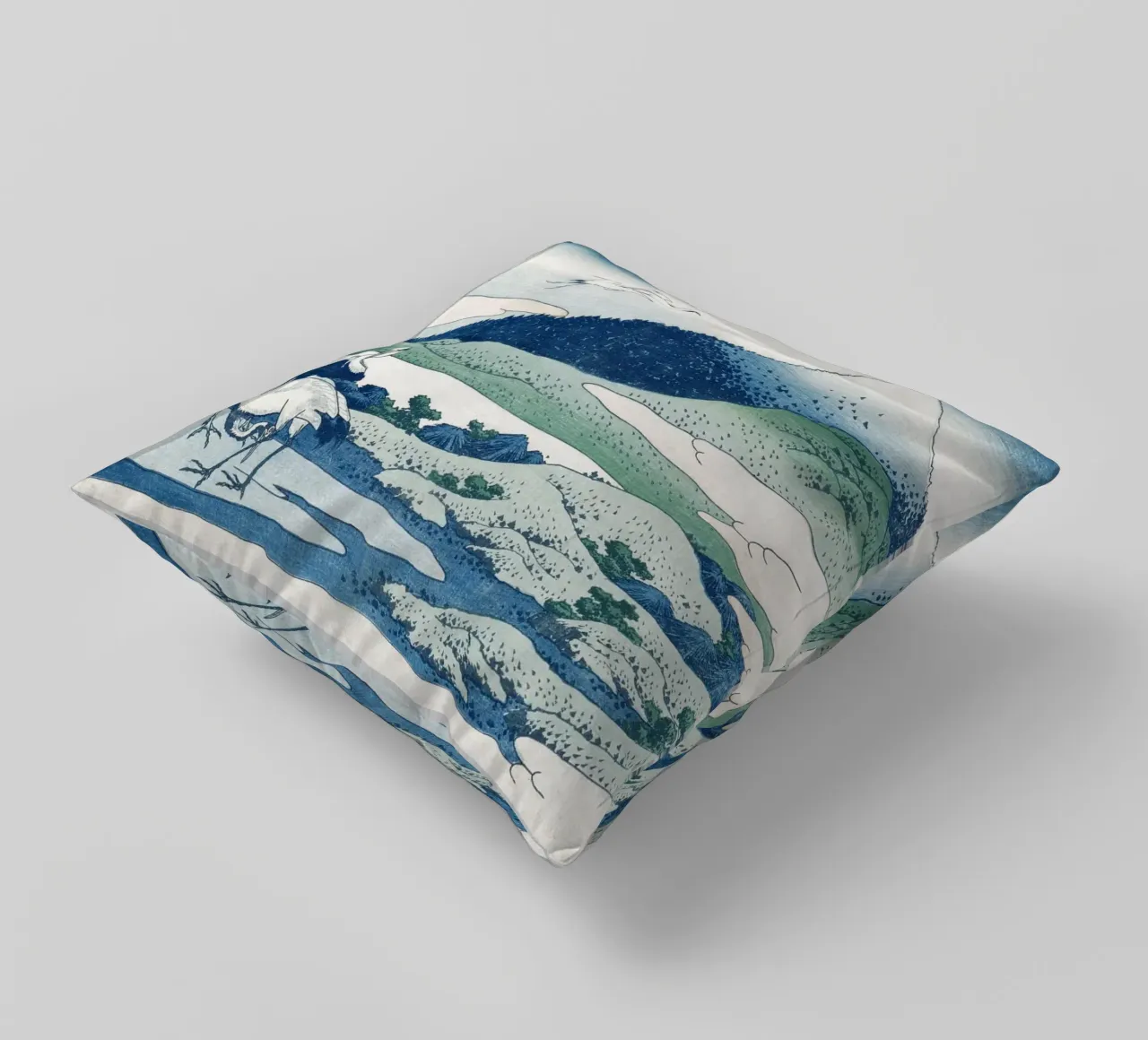 Hokusai Mount Fuji Cranes Iconic Ukiyo-e Print cuscino da NorwesClub