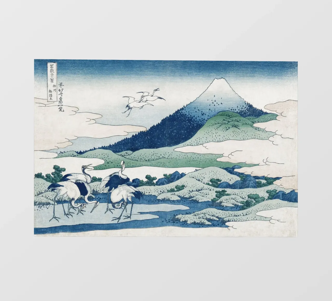 Hokusai Mount Fuji Cranes Iconic Ukiyo-e Print pellicola backlit da NorwesClub