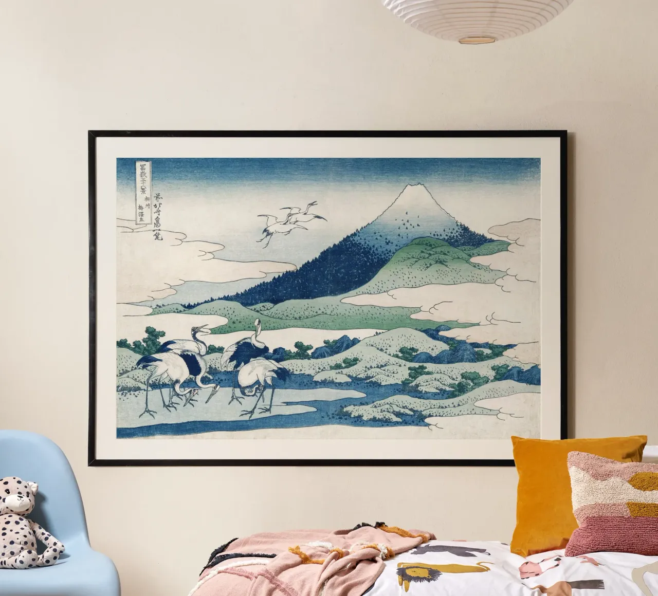 Hokusai Mount Fuji Cranes Iconic Ukiyo-e Print poster con telaio in plastica da NorwesClub