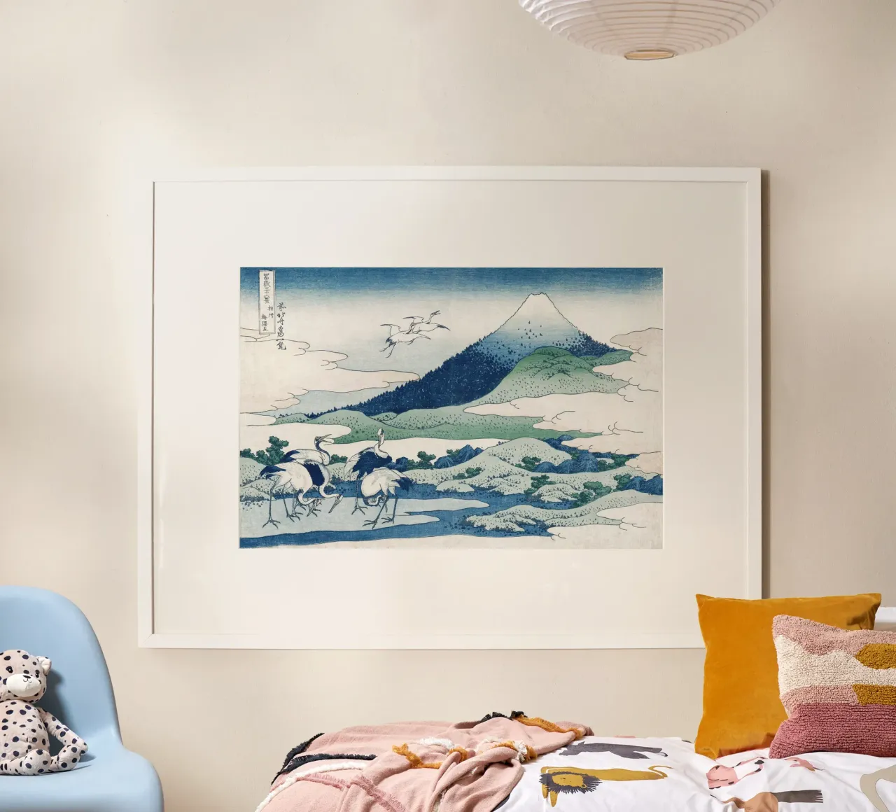 Hokusai Mount Fuji Cranes Iconic Ukiyo-e Print poster con telaio in plastica da NorwesClub