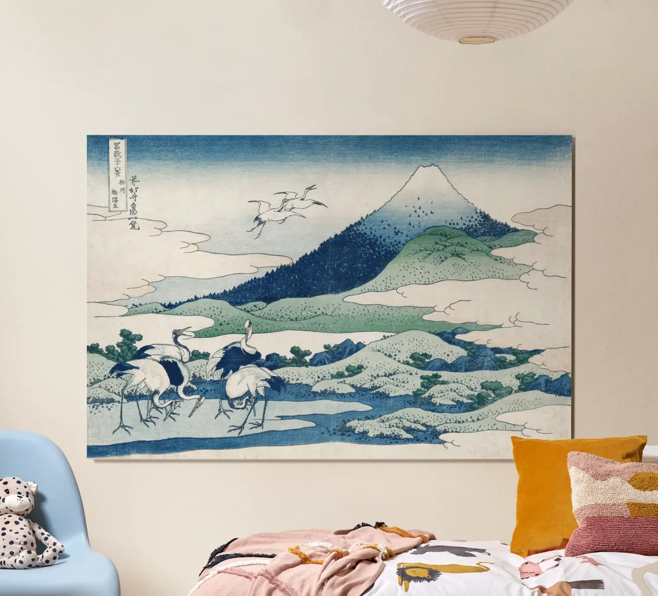 Hokusai Mount Fuji Cranes Iconic Ukiyo-e Print poster con telaio in plastica da NorwesClub