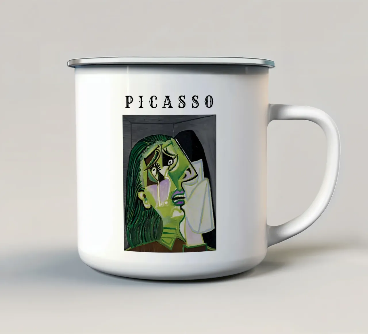 Donna dal volto verde in stile Picasso tazza in smalto da tokovictory