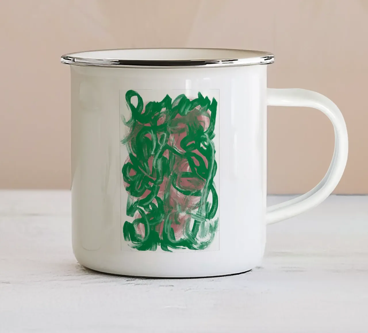 Chaos groen groot abstract emaille mok van Little Dean