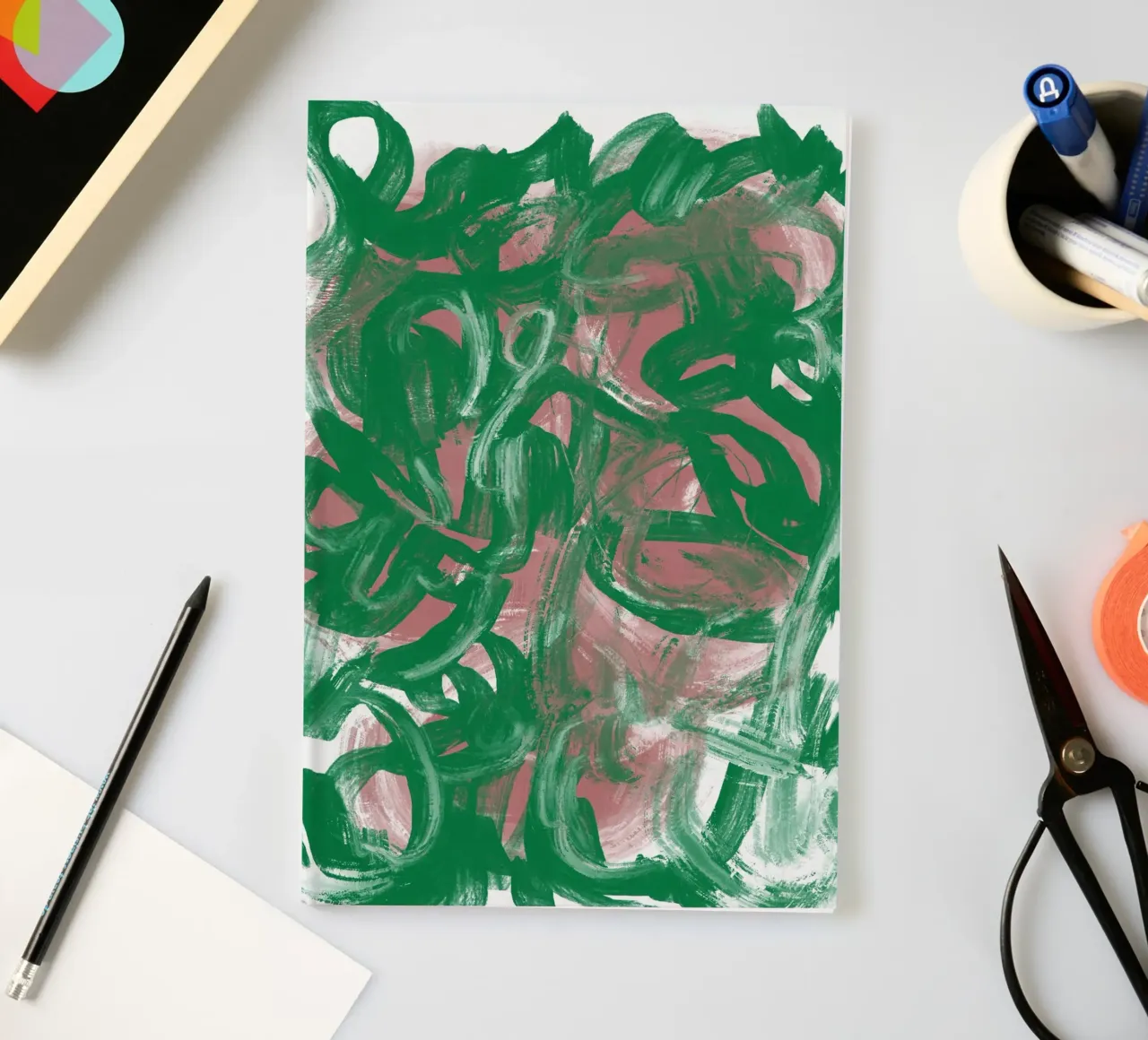 Chaos green large abstract notebook by Little Dean