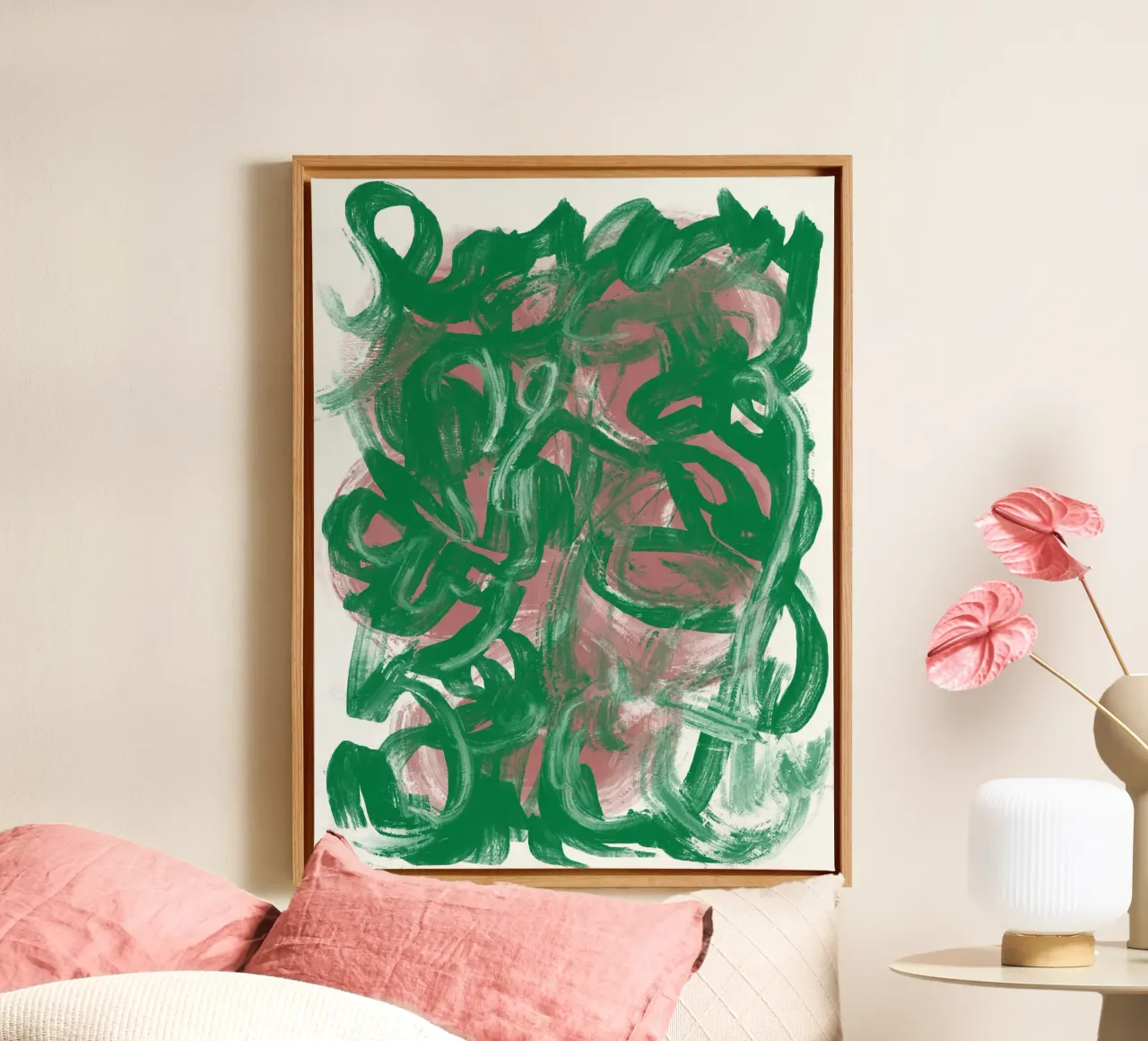 Chaos groen groot abstract canvas met Baklijst van Little Dean