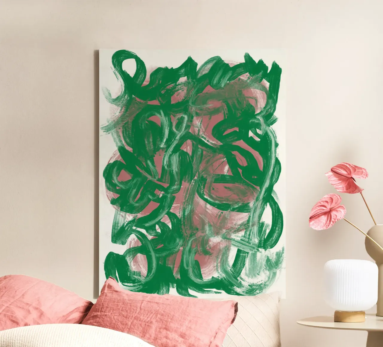 Chaos groen groot abstract canvas met Baklijst van Little Dean