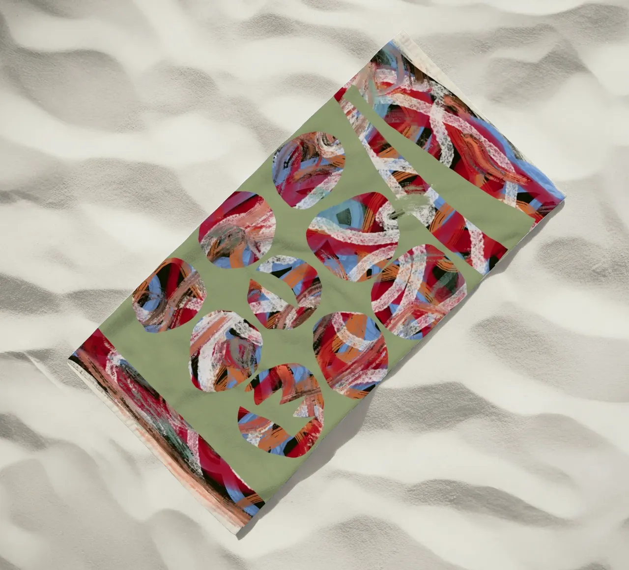 Chaos color large abstract beach towel by Little Dean