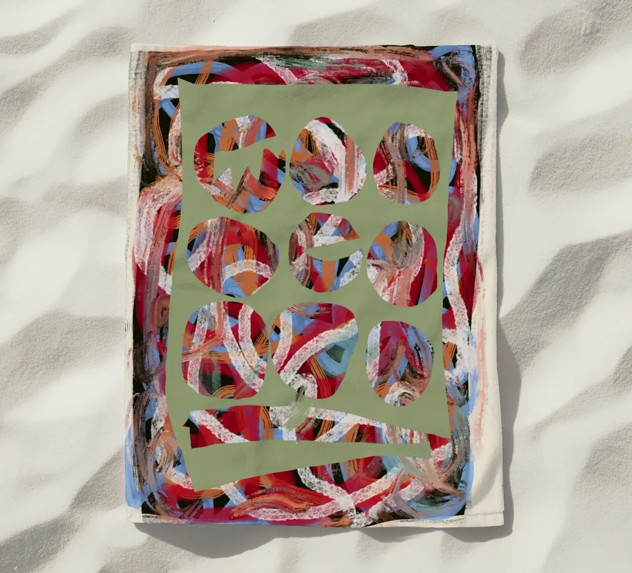 Chaos color large abstract beach towel by Little Dean