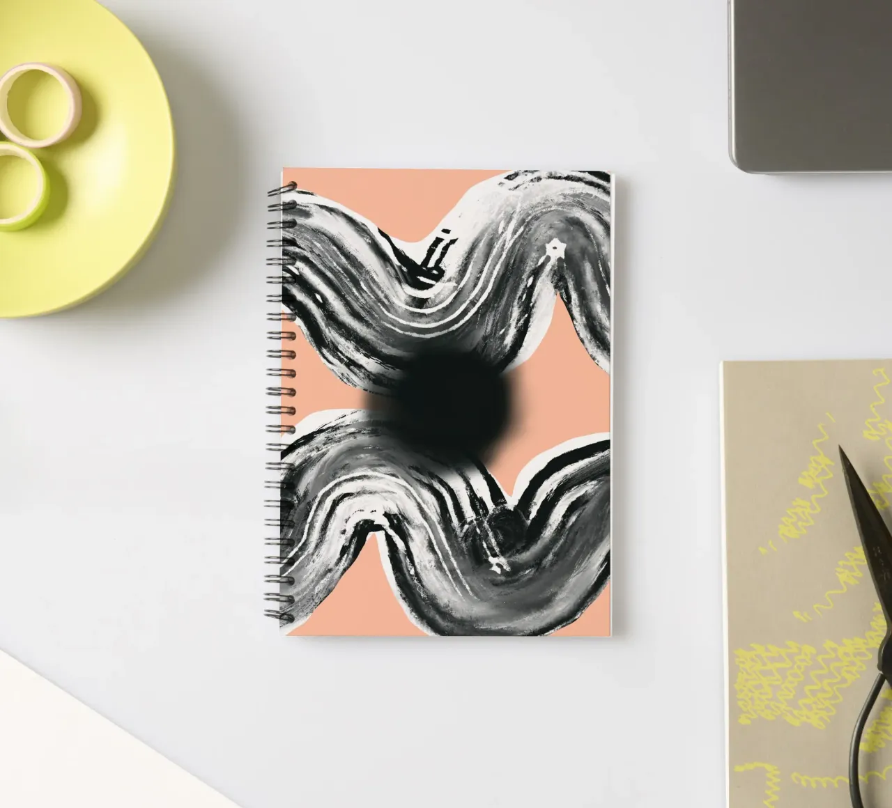 Zen line art in black pink V3 spiral notebook by Little Dean