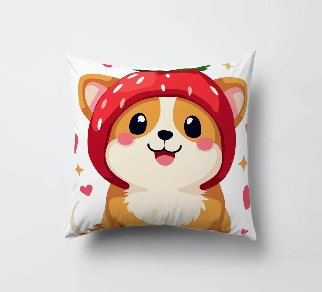 Dolcezza Corgi alla fragola cuscino da artdesign1985
