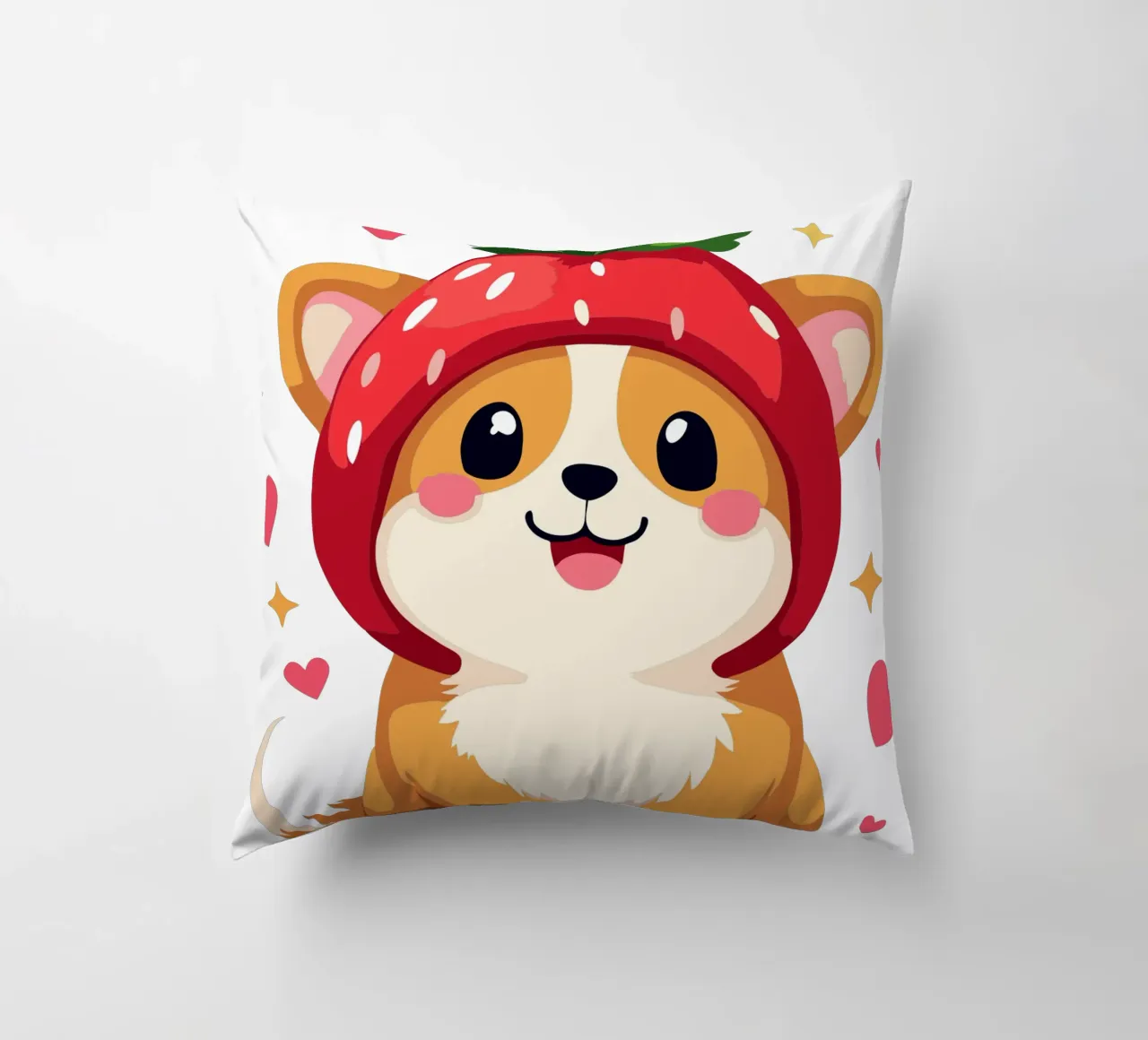Dolcezza Corgi alla fragola cuscino da artdesign1985