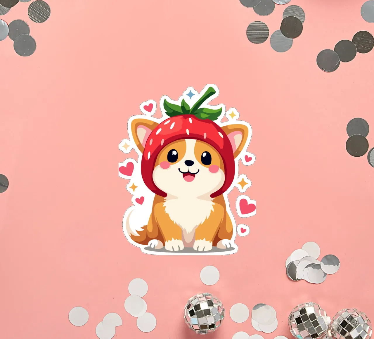 Douceur Corgi à la fraise autocollant de artdesign1985