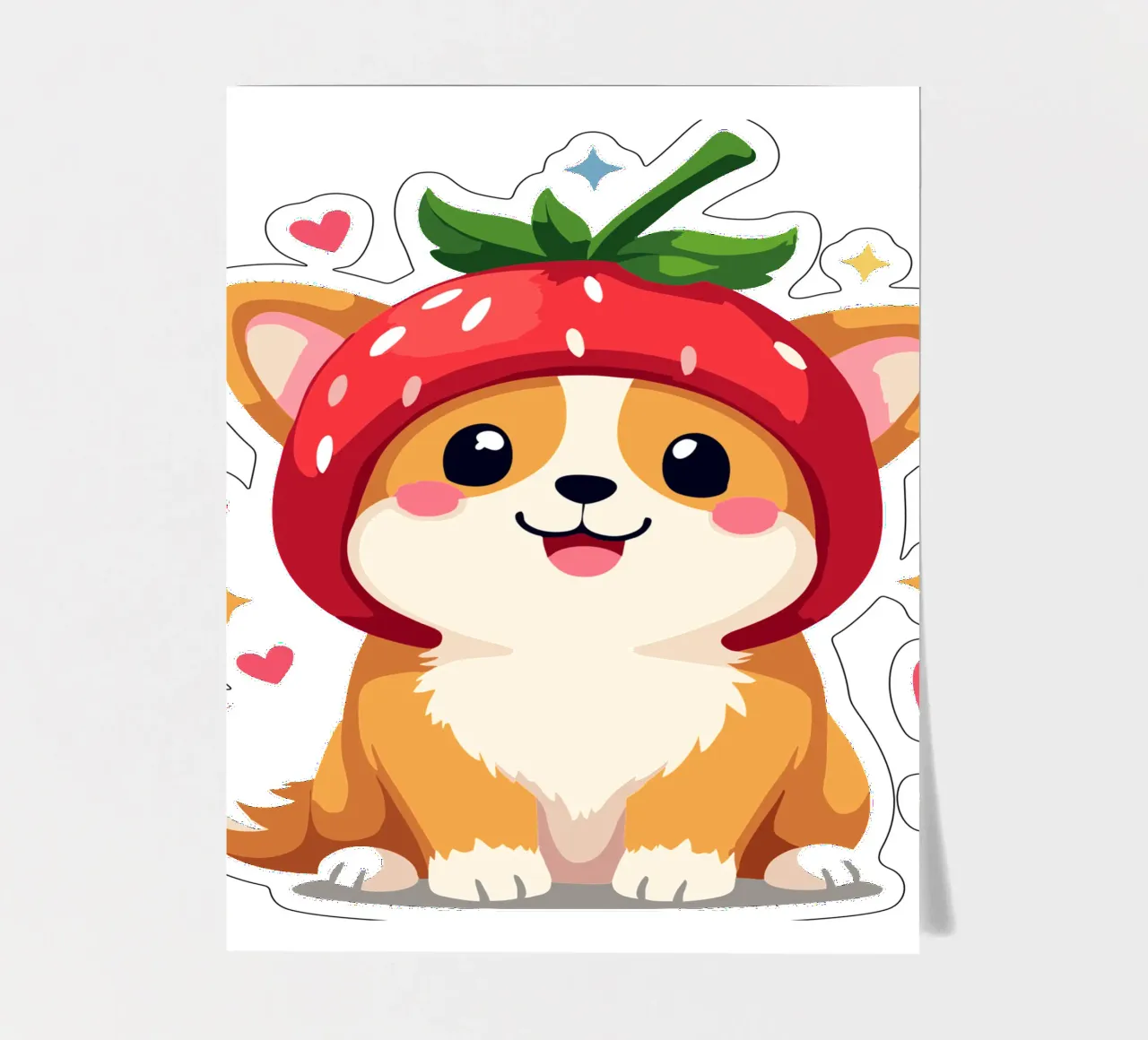 Douceur Corgi à la fraise planche autocollant de artdesign1985