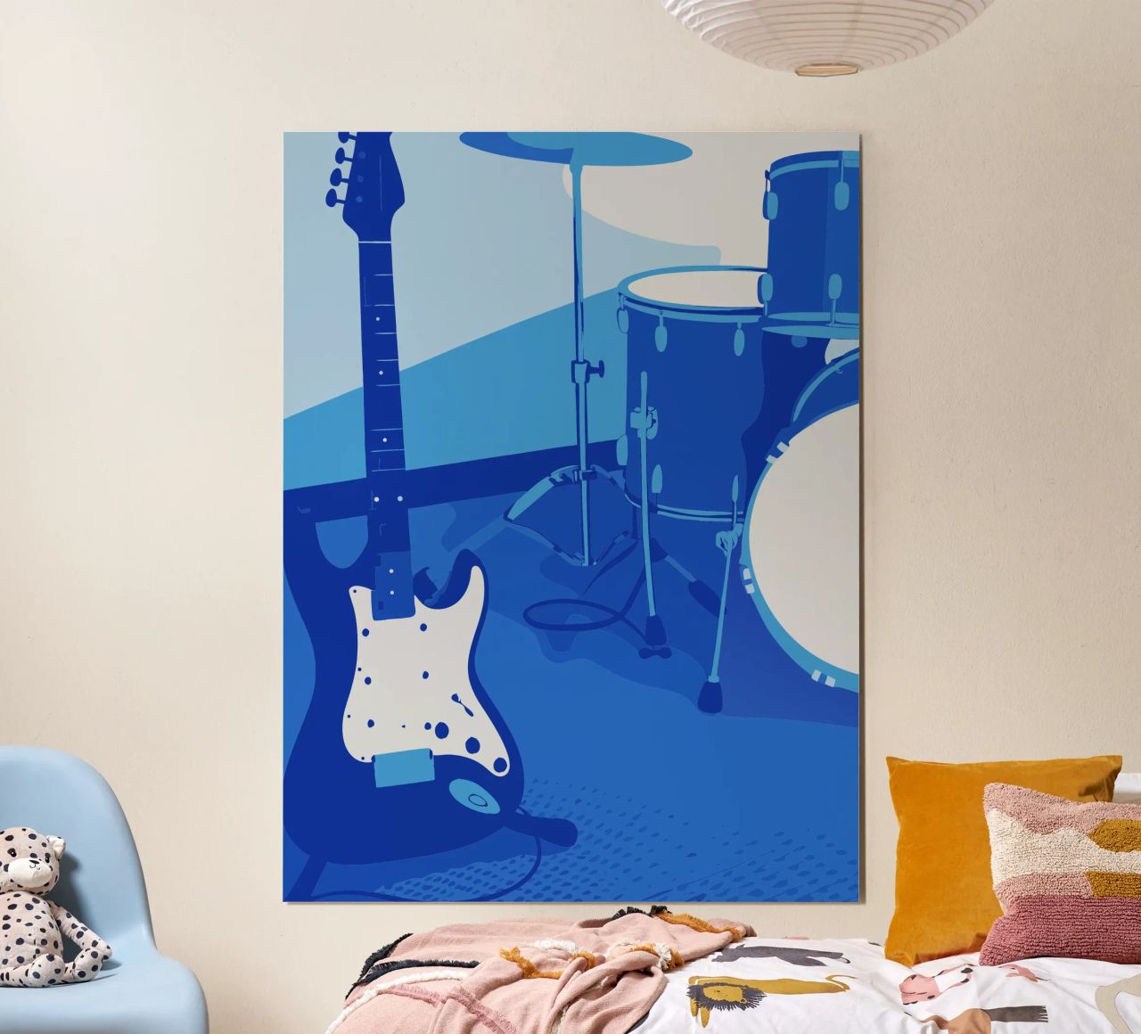 Blaue Gitarre und Schlagzeug Poster von MUSIC EDITION