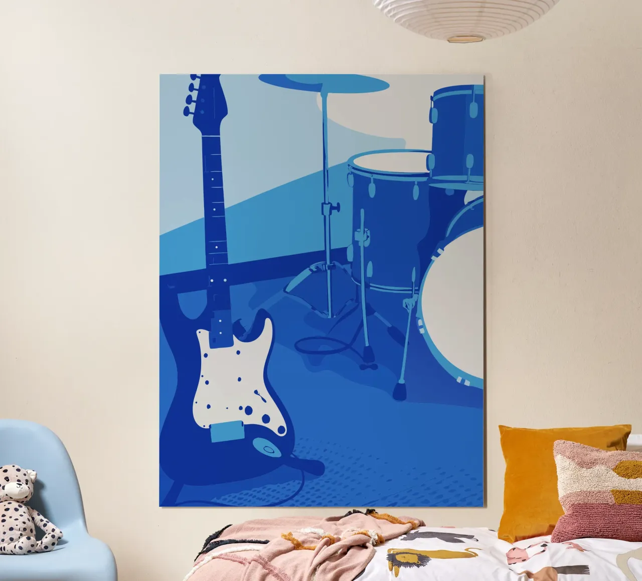 Chitarra e batteria blu poster con telaio in alluminio da MUSIC EDITION