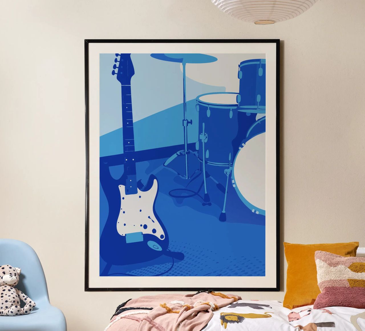 Blaue Gitarre und Schlagzeug Poster von MUSIC EDITION