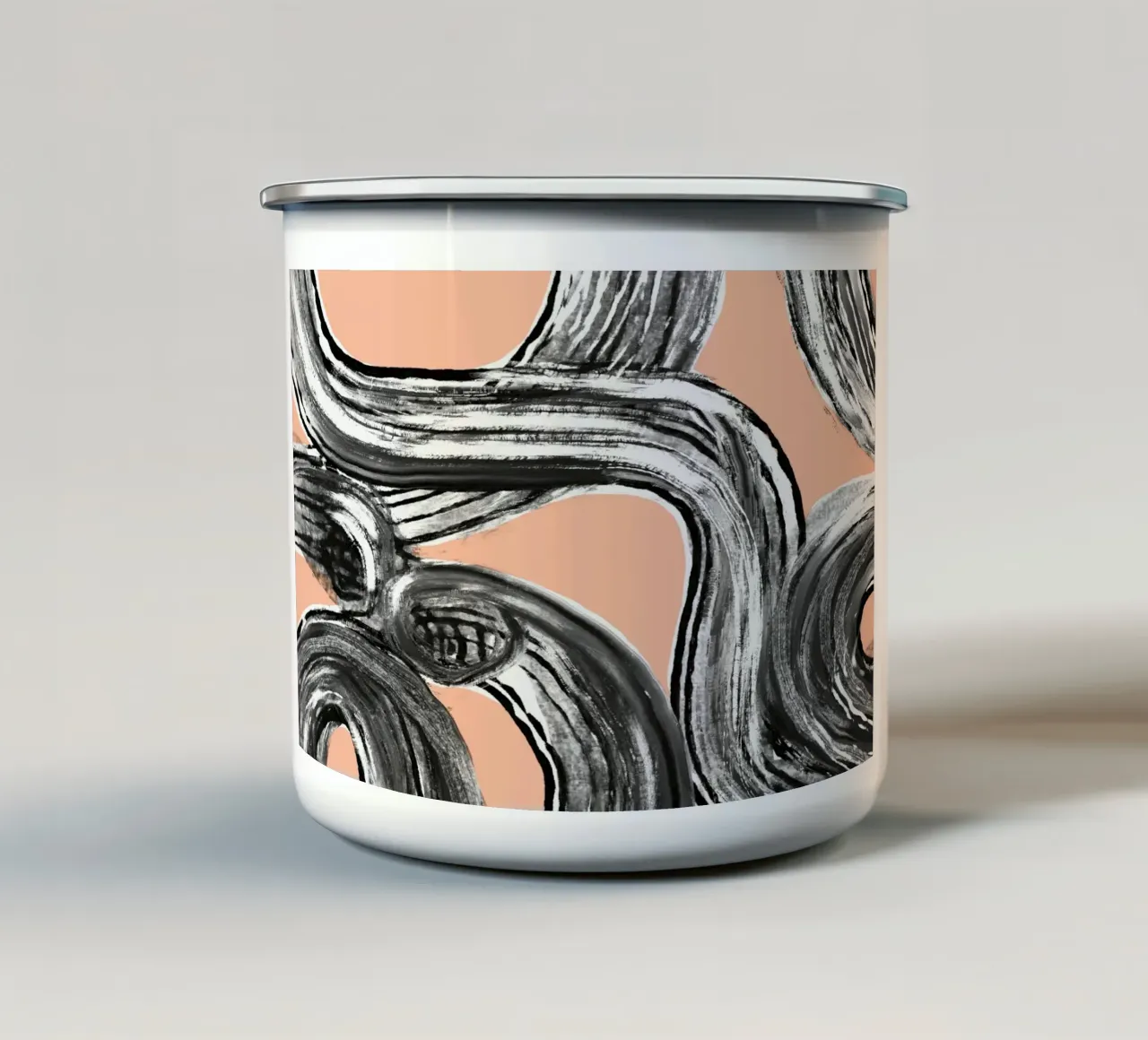 Line art zen in nero rosa V2 tazza in smalto da Little Dean