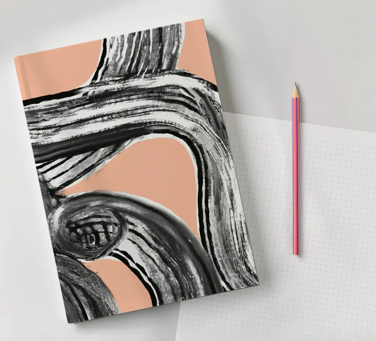 Zen line art in black pink V2 notebook by Little Dean
