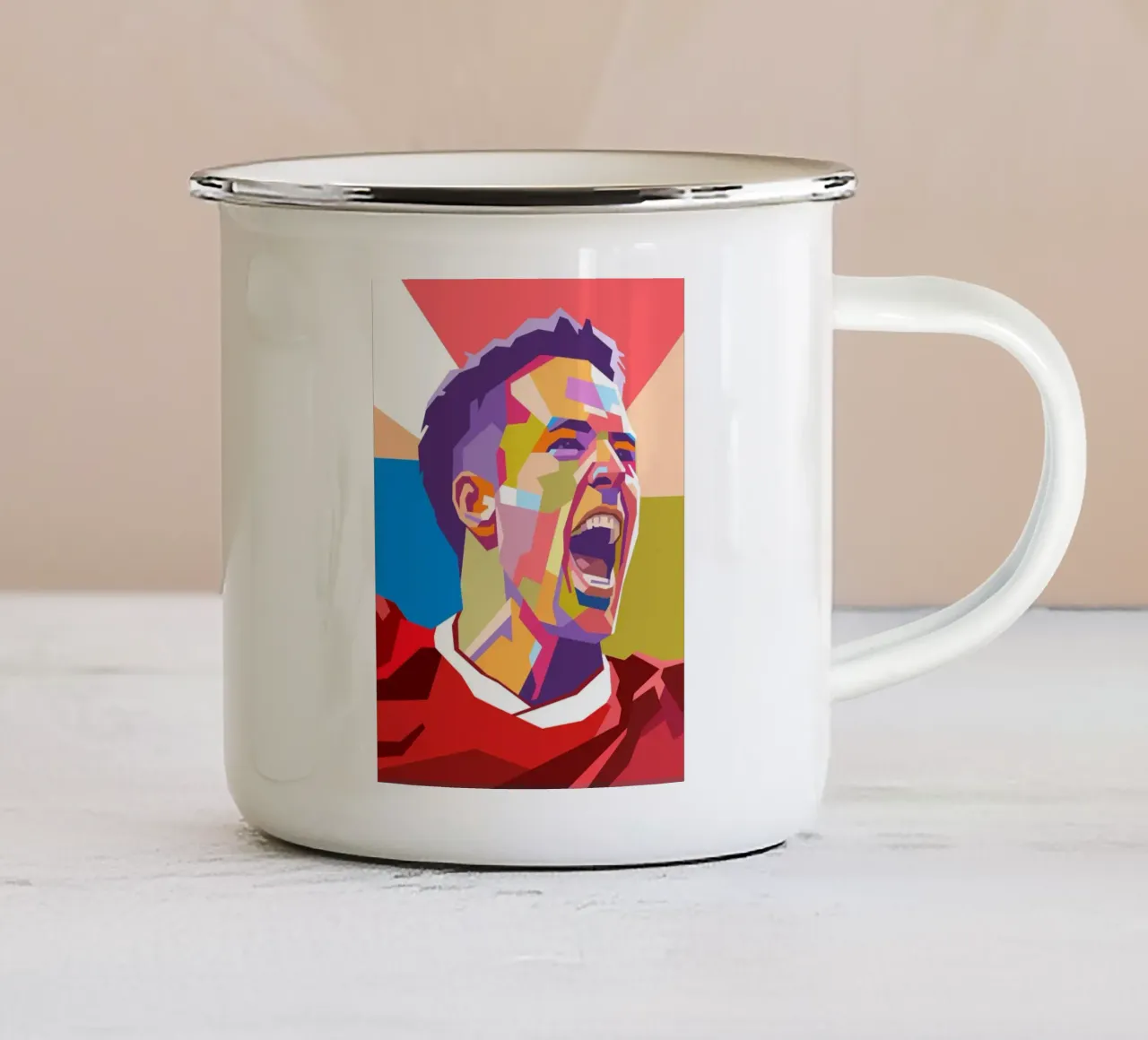 Ritratto pop art di Michael Owen tazza in smalto da Hantamrata