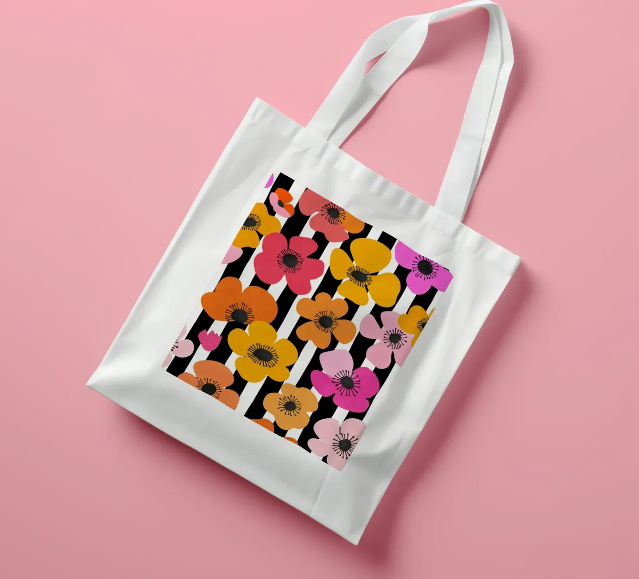 Midcentury Playful Botanical Bold Multicolor Retro Flowers borsa in juta da Andrea Haase Modern Home