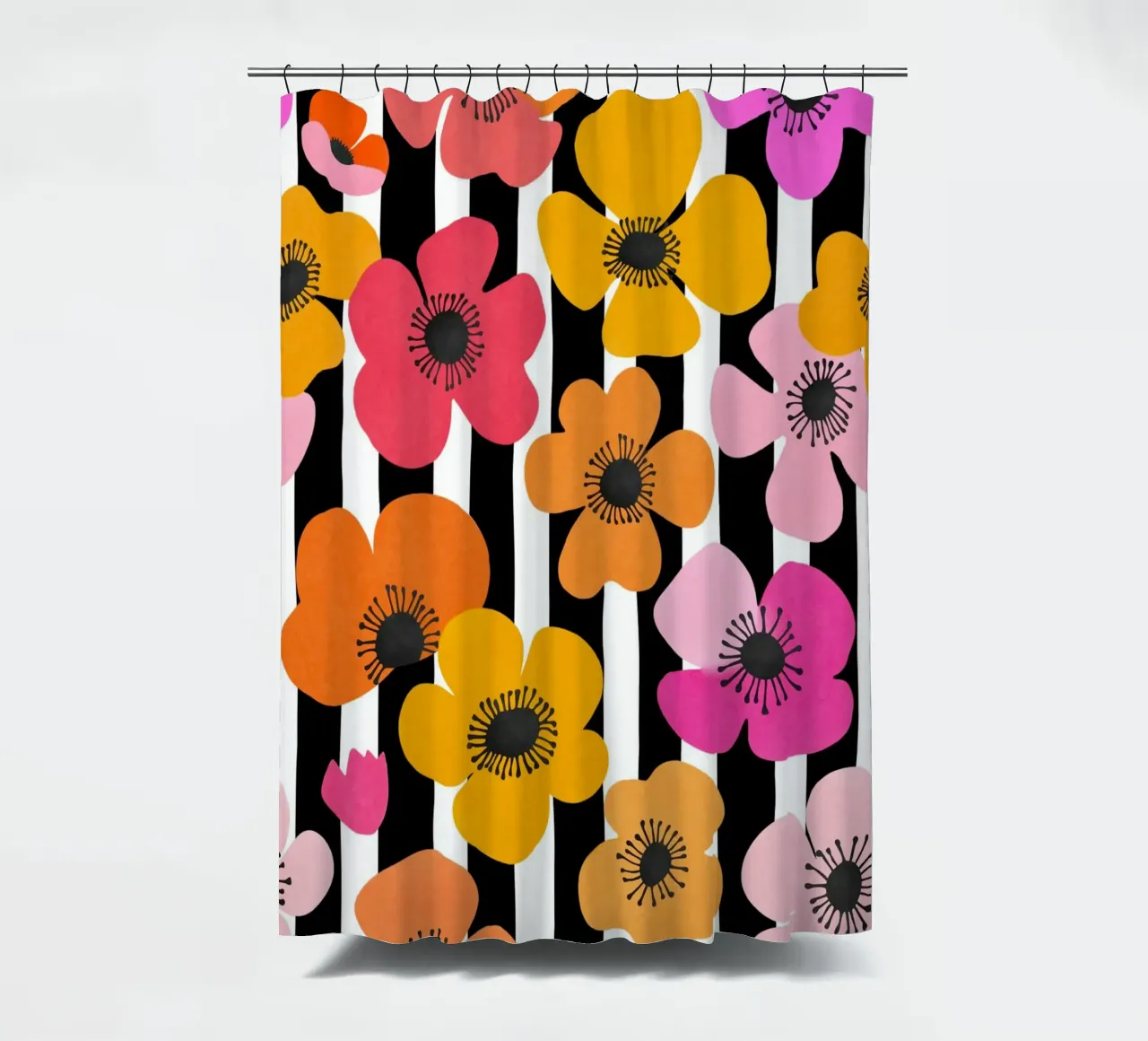 Midcentury Playful Botanical Bold Multicolor Retro Flowers tenda da doccia da Andrea Haase Modern Home