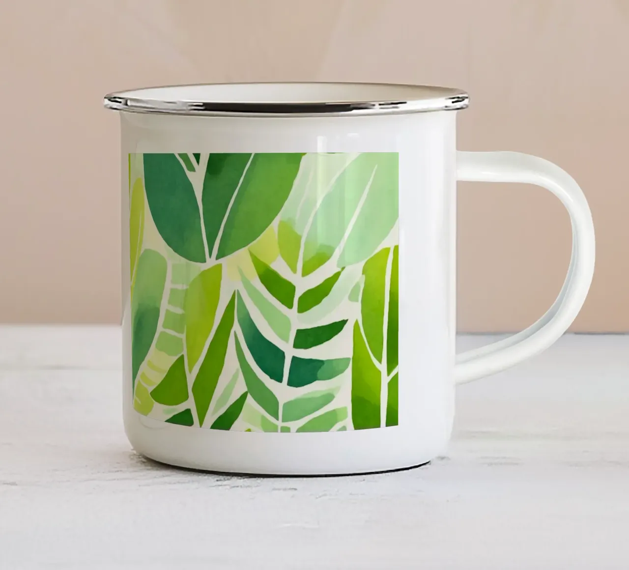 Fogliame verde lussureggiante di ispirazione matissiana tazza in smalto da Andrea Haase Modern Home