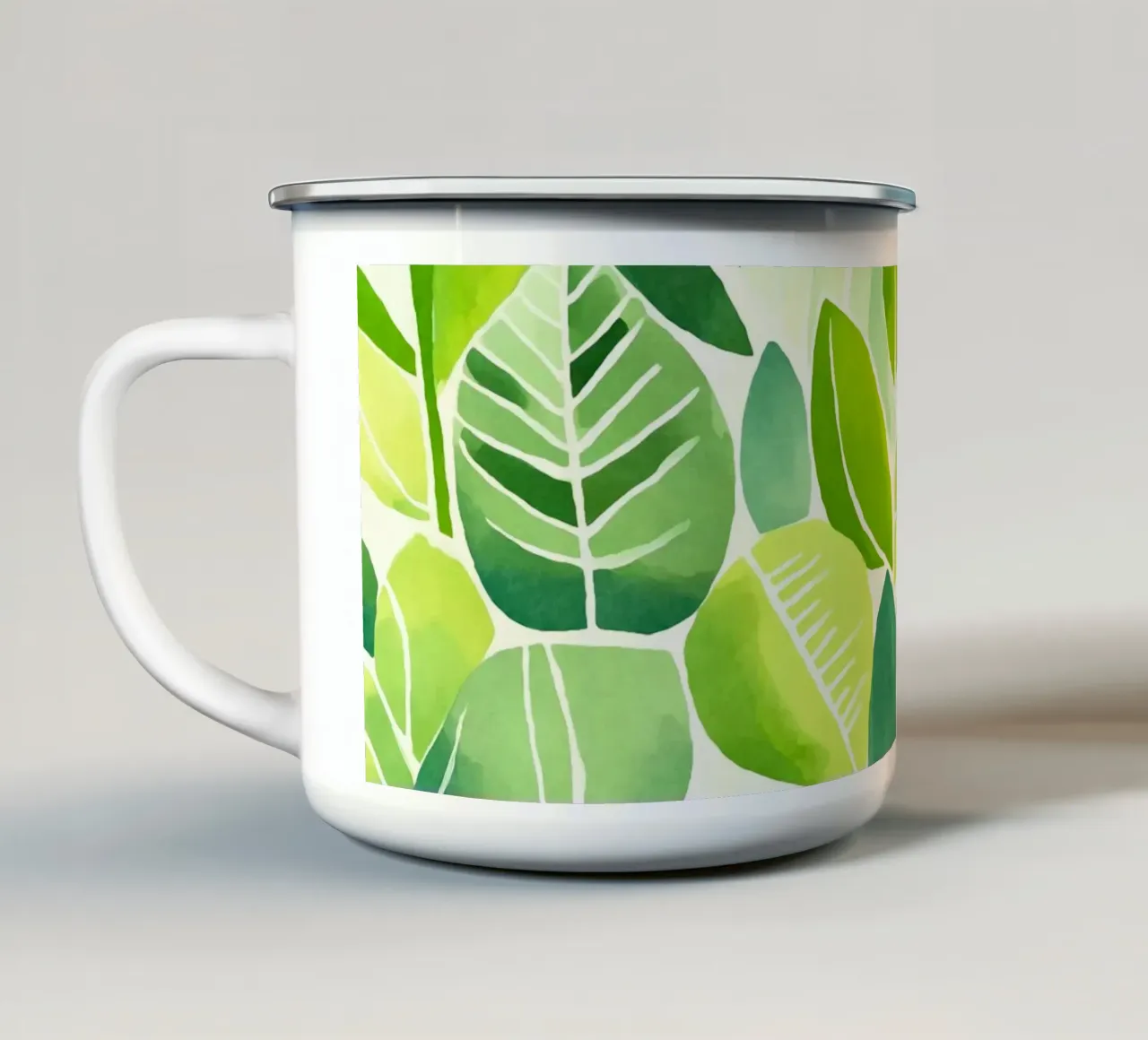 Fogliame verde lussureggiante di ispirazione matissiana tazza in smalto da Andrea Haase Modern Home
