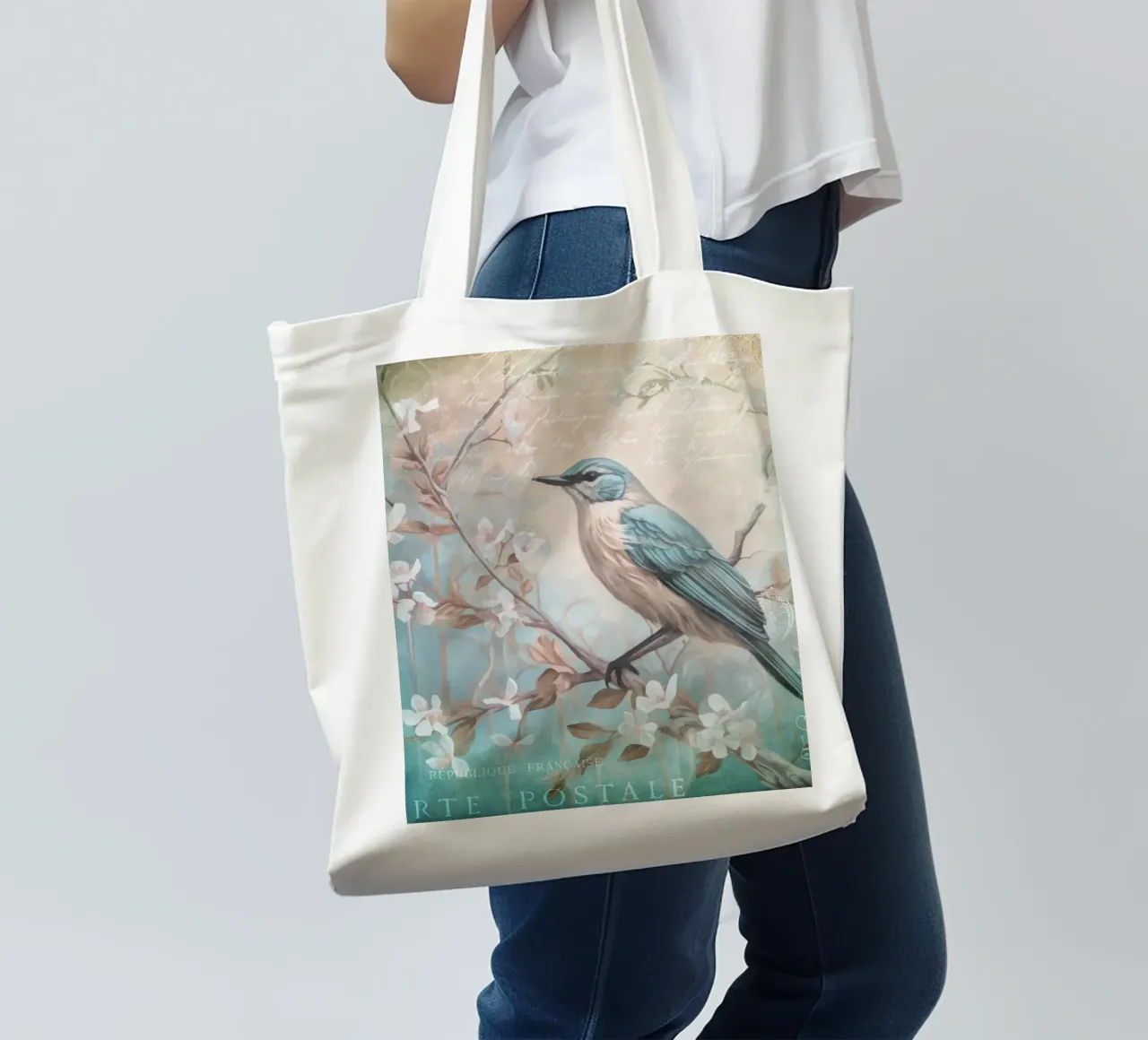 Uccello di primavera Nostalgia d'epoca borsa in juta da Andrea Haase Vintage World