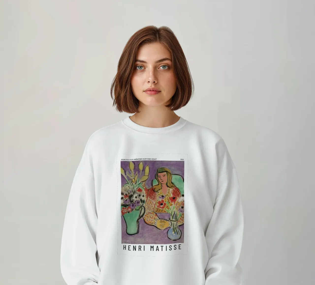 Henri Matisse - Ragazza con anemoni su sfondo viola felpa da Perdana shop