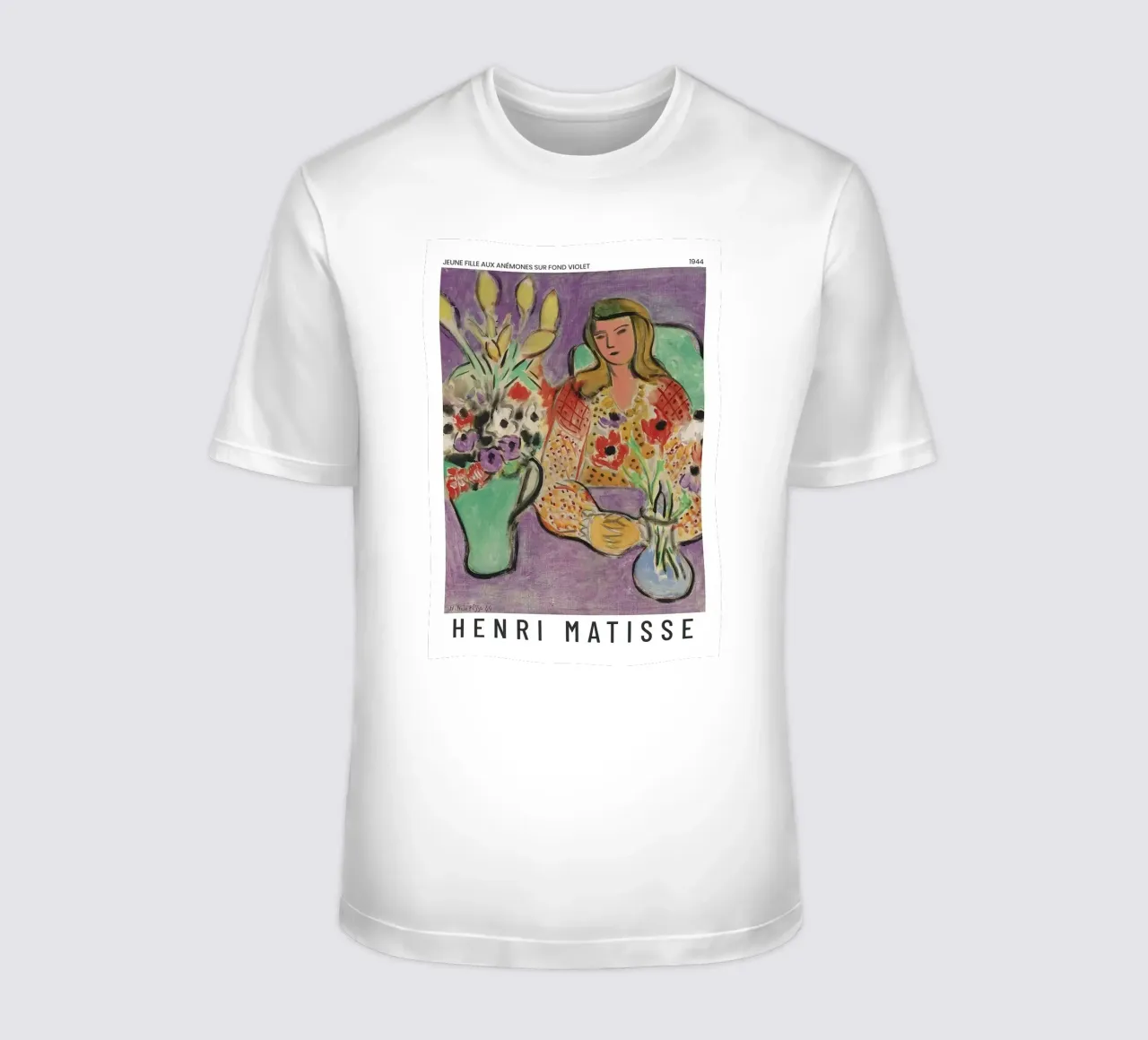 Henri Matisse - Ragazza con anemoni su sfondo viola t-shirt da Perdana shop