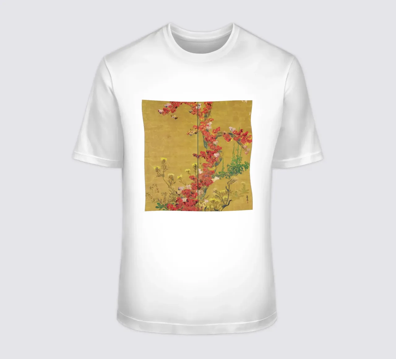Autumn Flowers and Tree Trunk t-shirt da ARTOTHEK