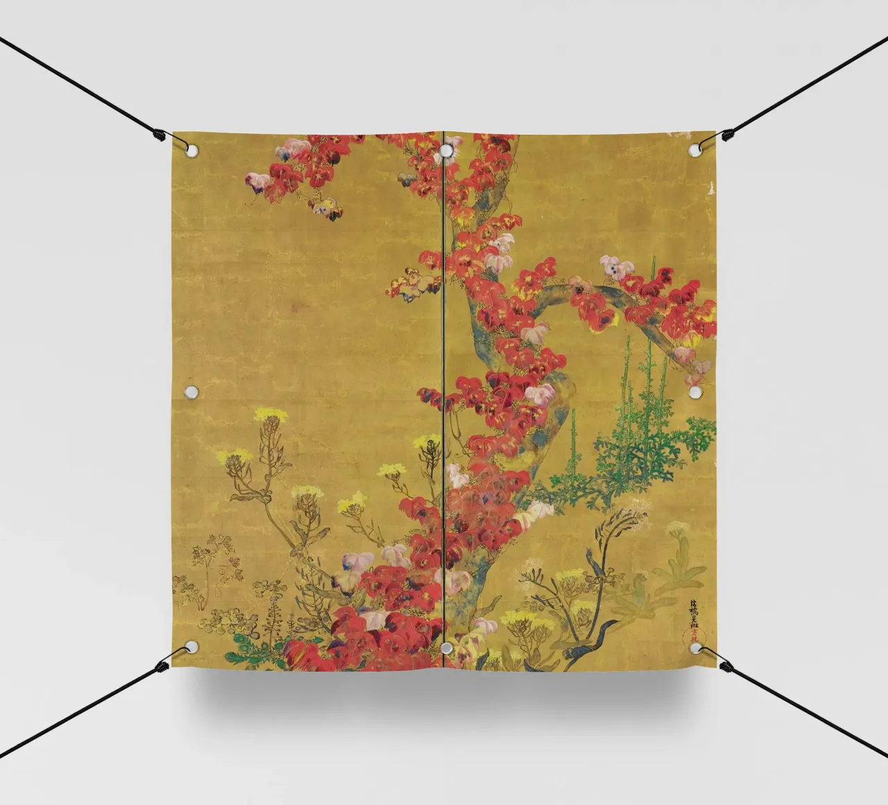 Autumn Flowers and Tree Trunk telo in pvc da ARTOTHEK