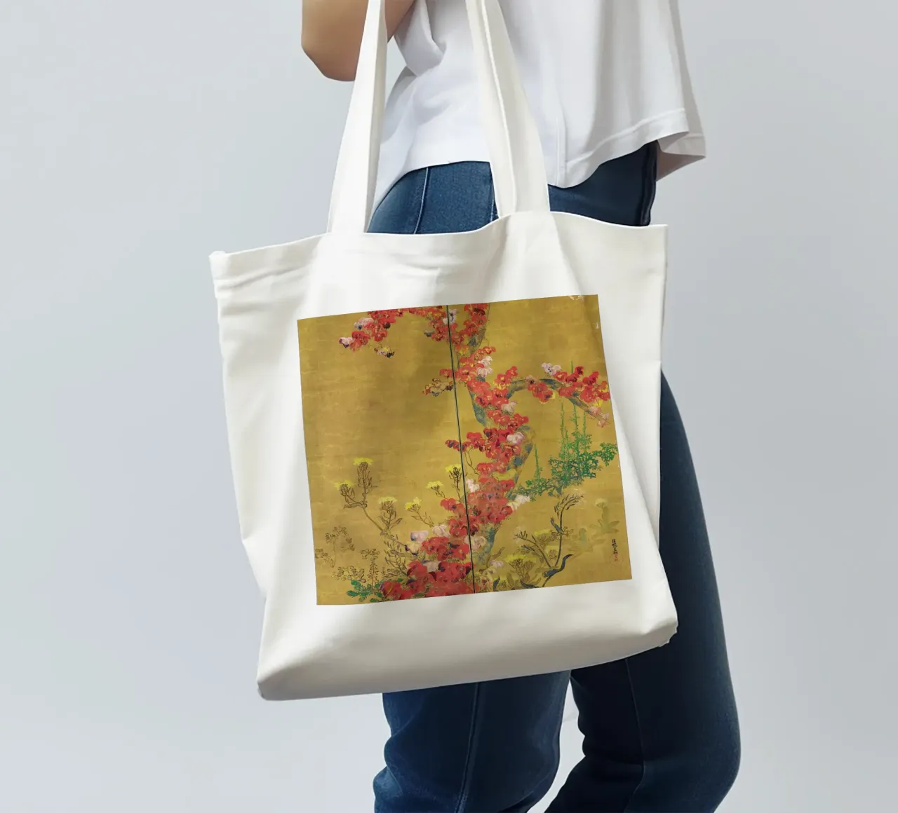 Autumn Flowers and Tree Trunk borsa in juta da ARTOTHEK