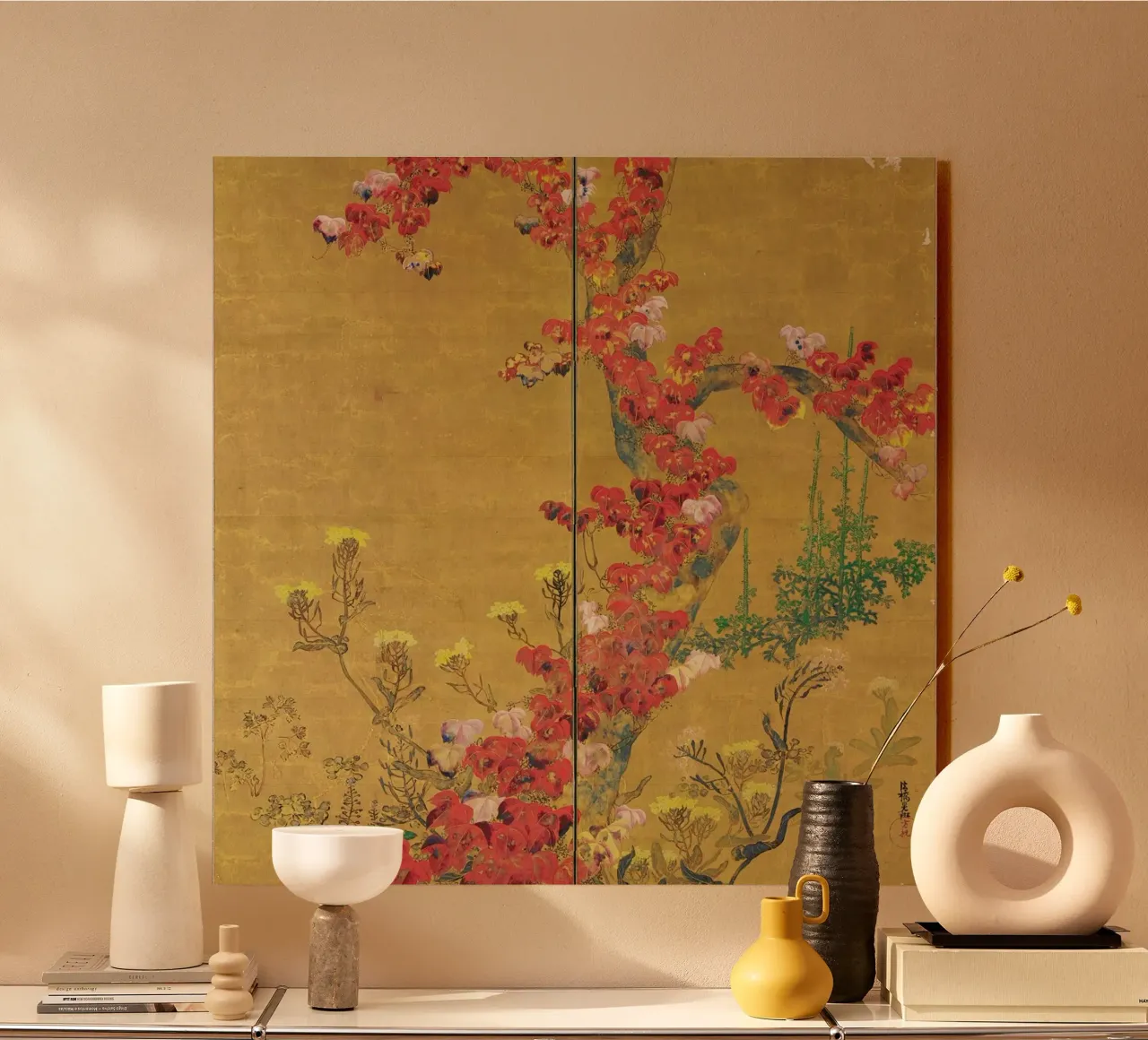 Autumn Flowers and Tree Trunk alluminio dibond da ARTOTHEK