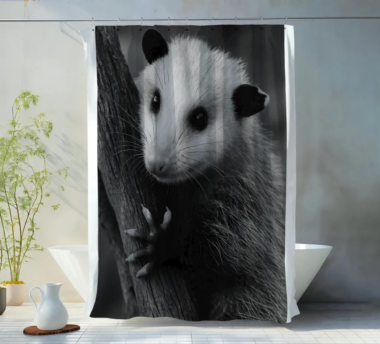 HAVE YOU SEEN HIM Possum Space Kunstdesign Duschvorhang von the gondals