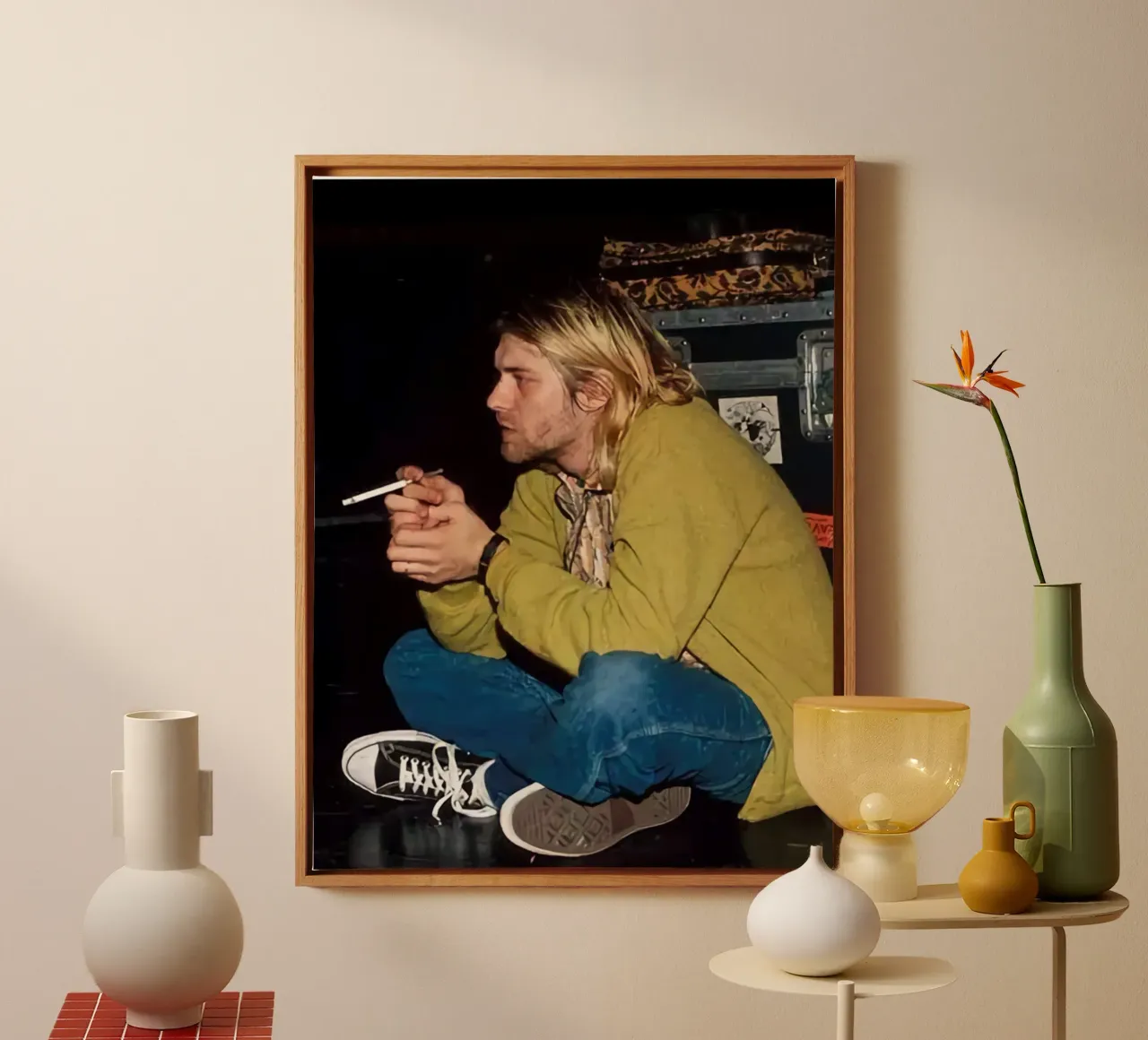 Kurt Cobain Rookt canvas met Baklijst van HUMMERSONIC
