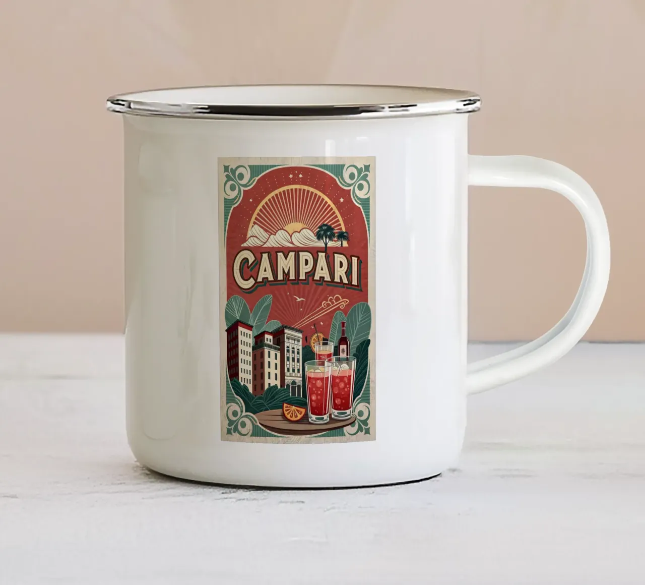 Manifesto della mostra Campari. tazza in smalto da 🎁 ARTVI-SHOP