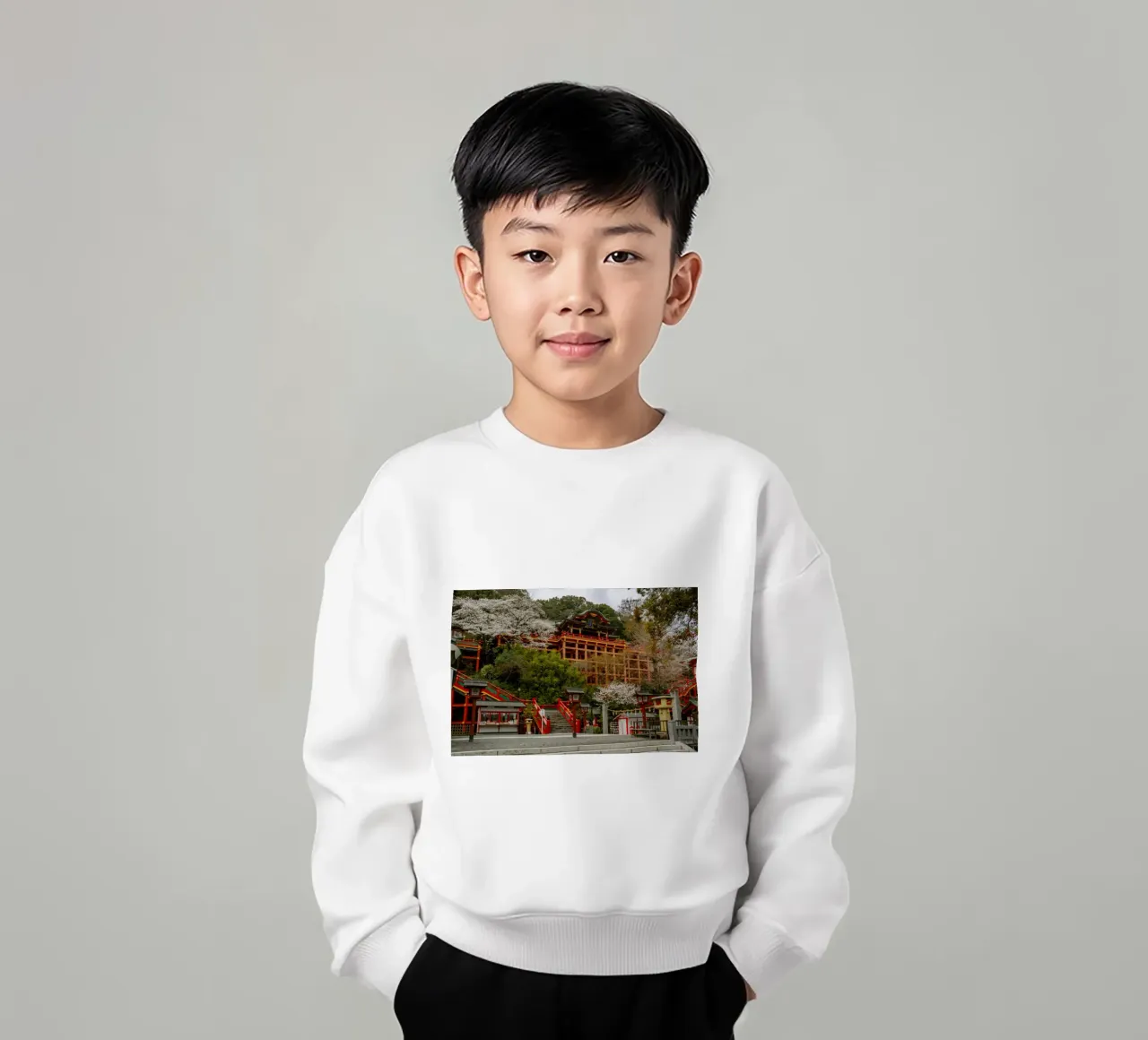 Cherry Blossom Temple in Kyushu, Japan kids sweatshirt by Marcel Bisig