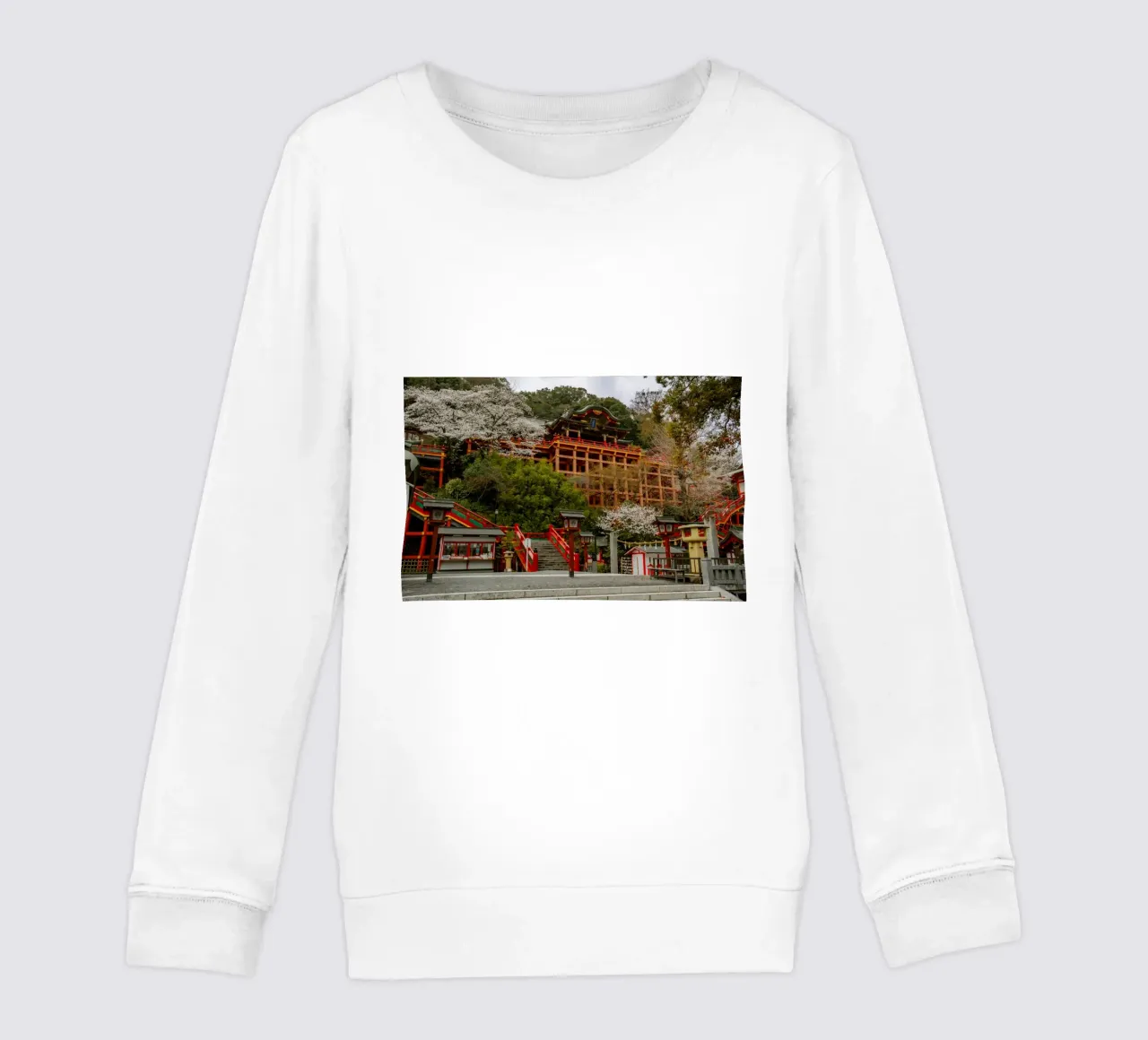 Cherry Blossom Temple in Kyushu, Japan kids sweatshirt by Marcel Bisig