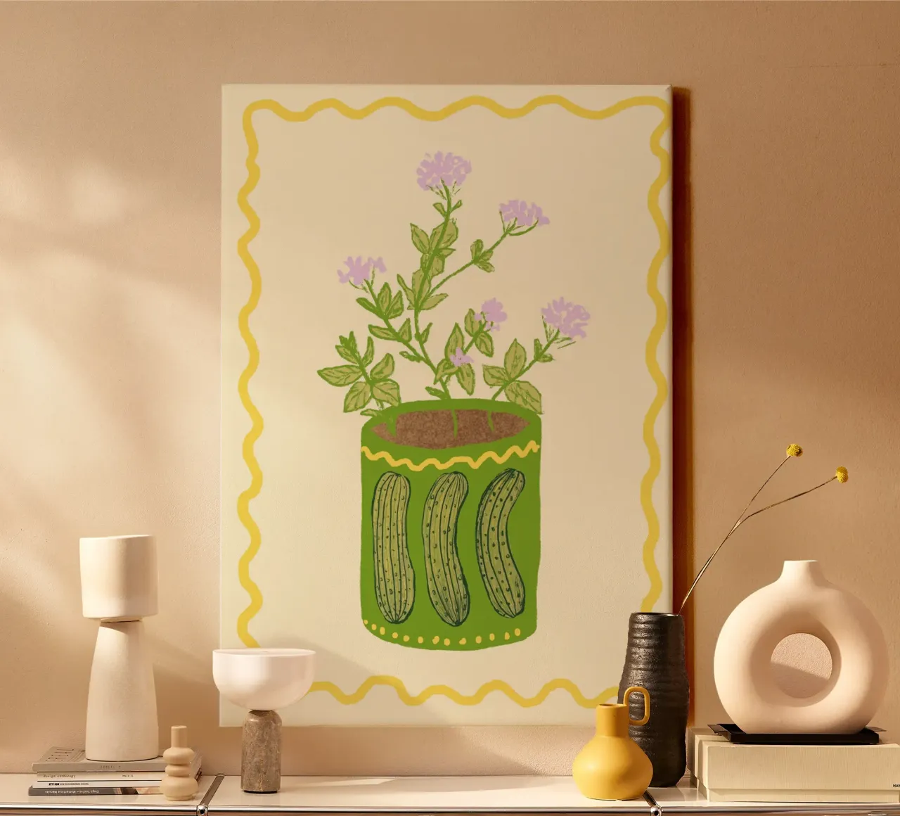 Gurke & Oregano Leinwand mit Schattenfugenrahmen von Studio Dolci