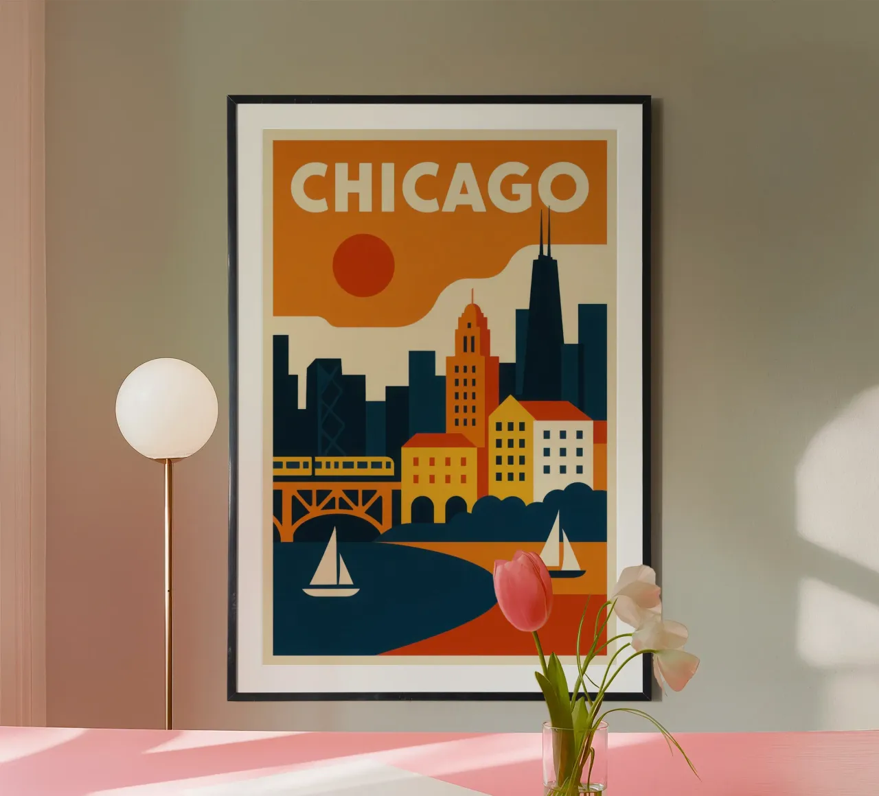 Chicago, skyline e tempo urbano poster con telaio in plastica da JETLAG | affiches voyage