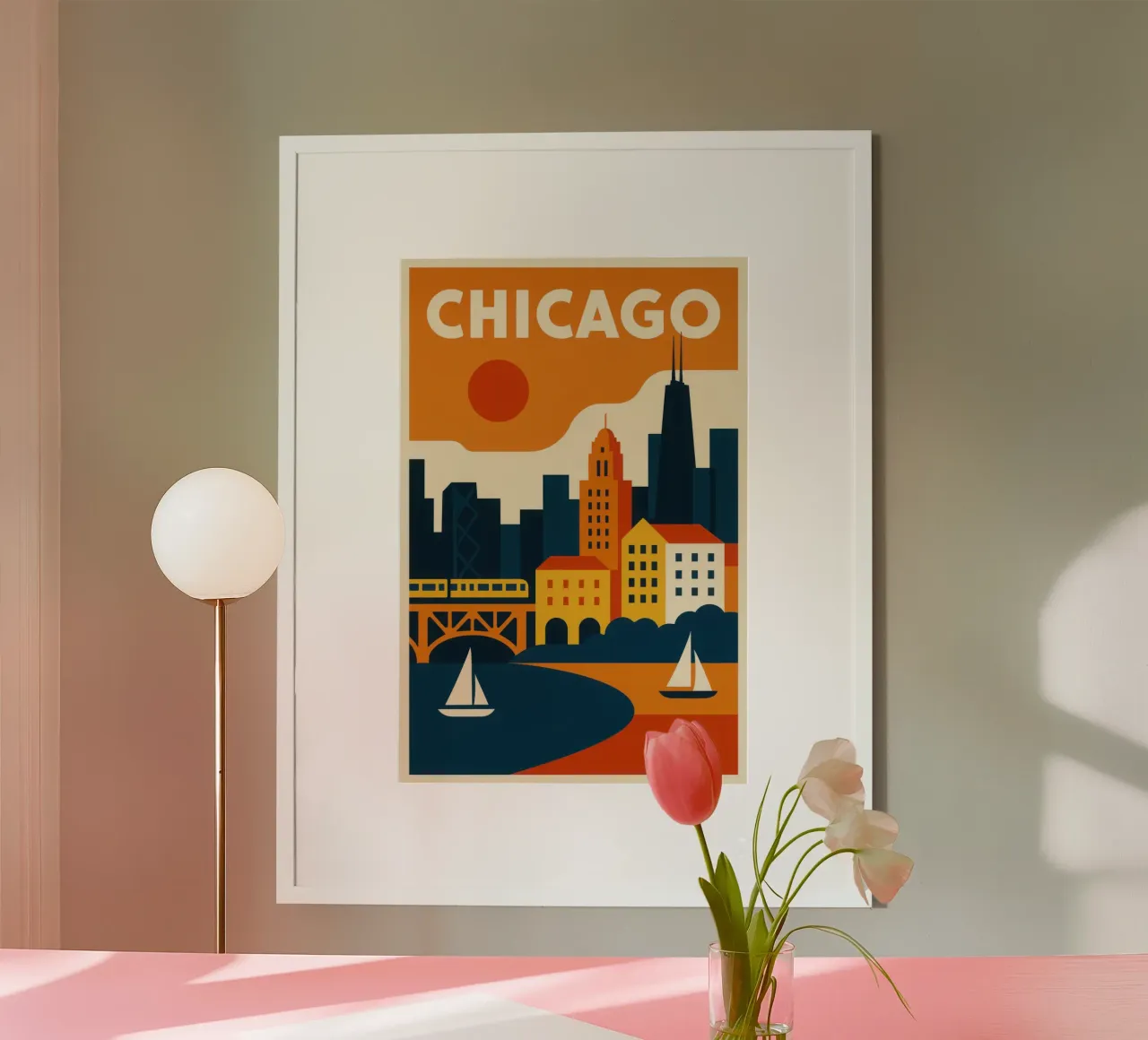 Chicago, skyline e tempo urbano poster con telaio in plastica da JETLAG | affiches voyage