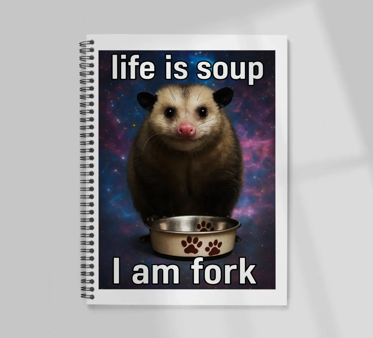 Life is Soup I Am Fork Possum spiral notebook by the gondals