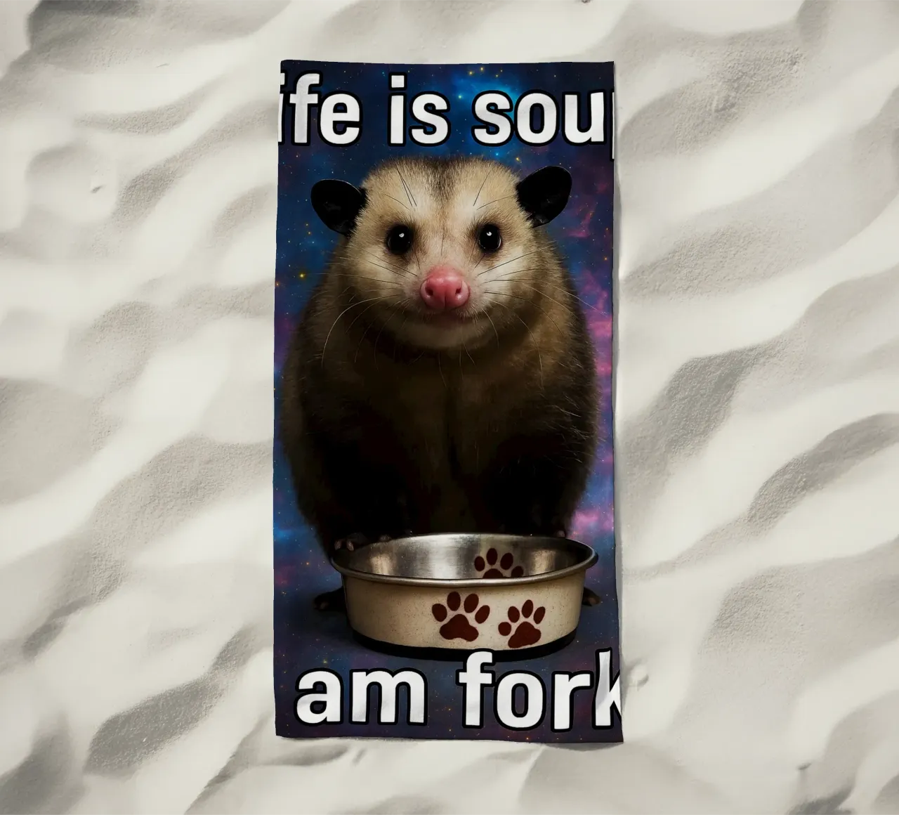 Life is Soup I Am Fork Possum beach towel by the gondals