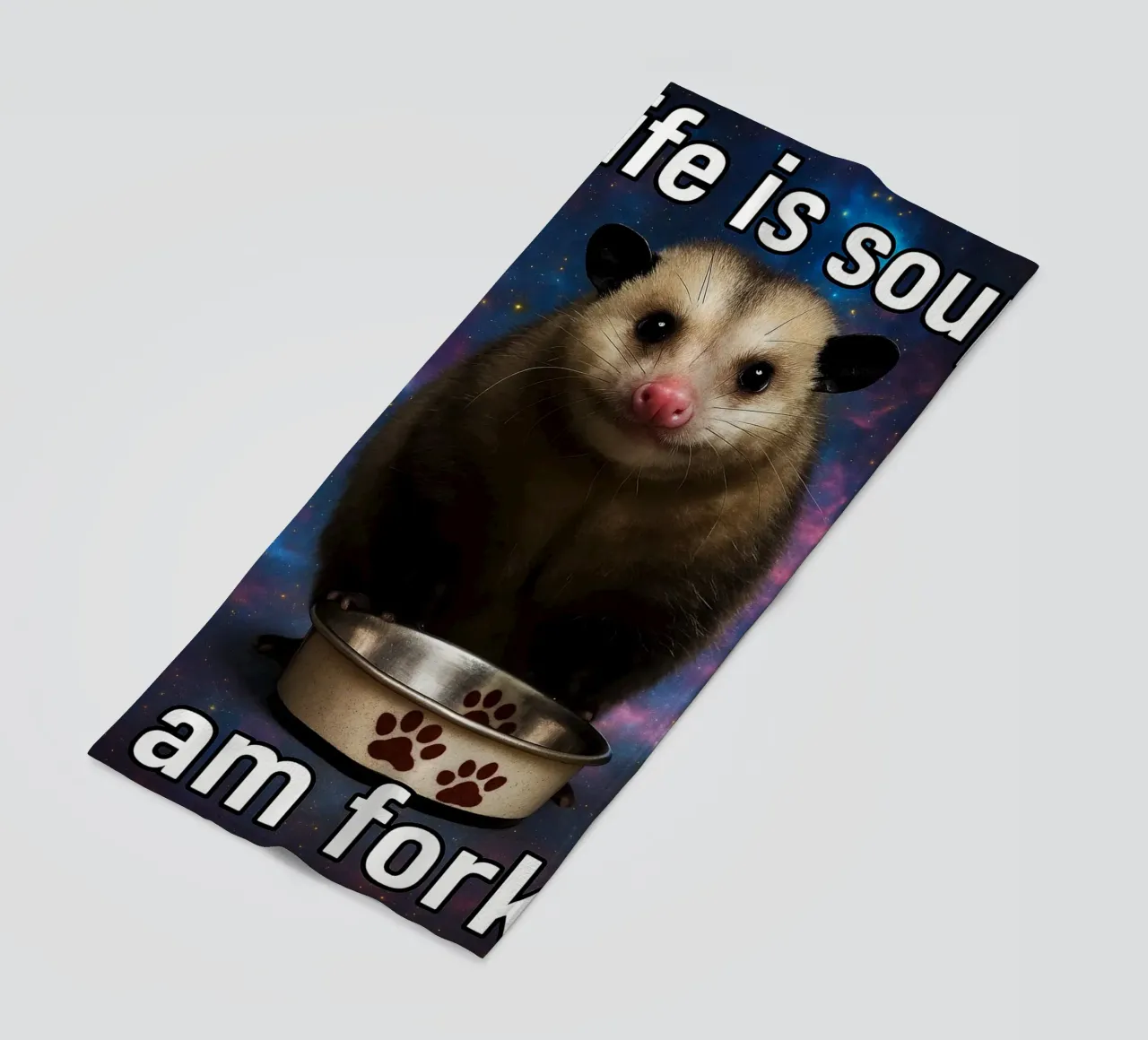 Life is Soup I Am Fork Possum beach towel by the gondals