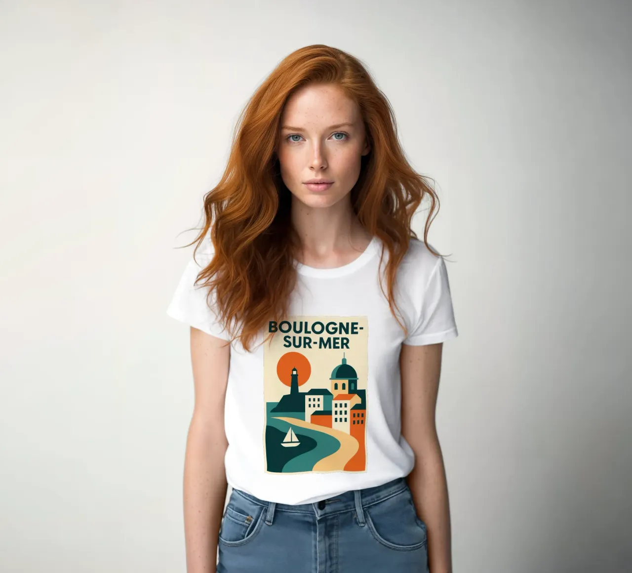 Boulogne-sur-Mer, a beacon of light on the Opal Coast women's fitted t-shirt by JETLAG | affiches voyage