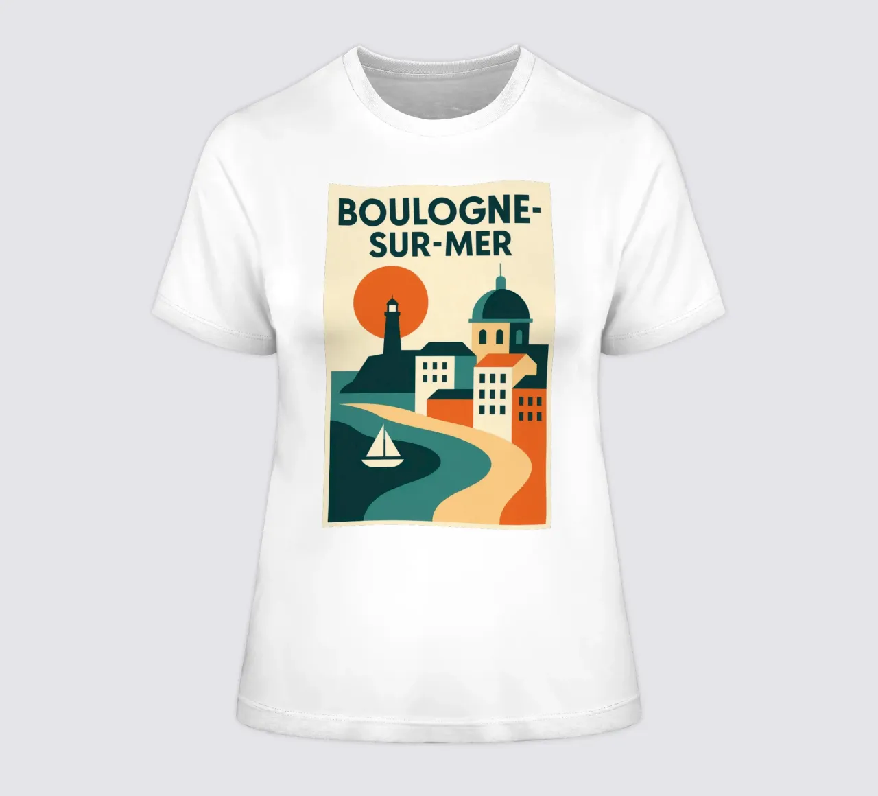 Boulogne-sur-Mer, a beacon of light on the Opal Coast women's fitted t-shirt by JETLAG | affiches voyage